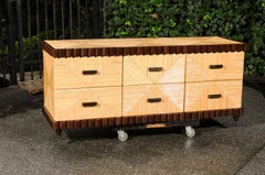 Sublime Scallop Mahogany and Rush Wicker Commode in the Style of Donghia