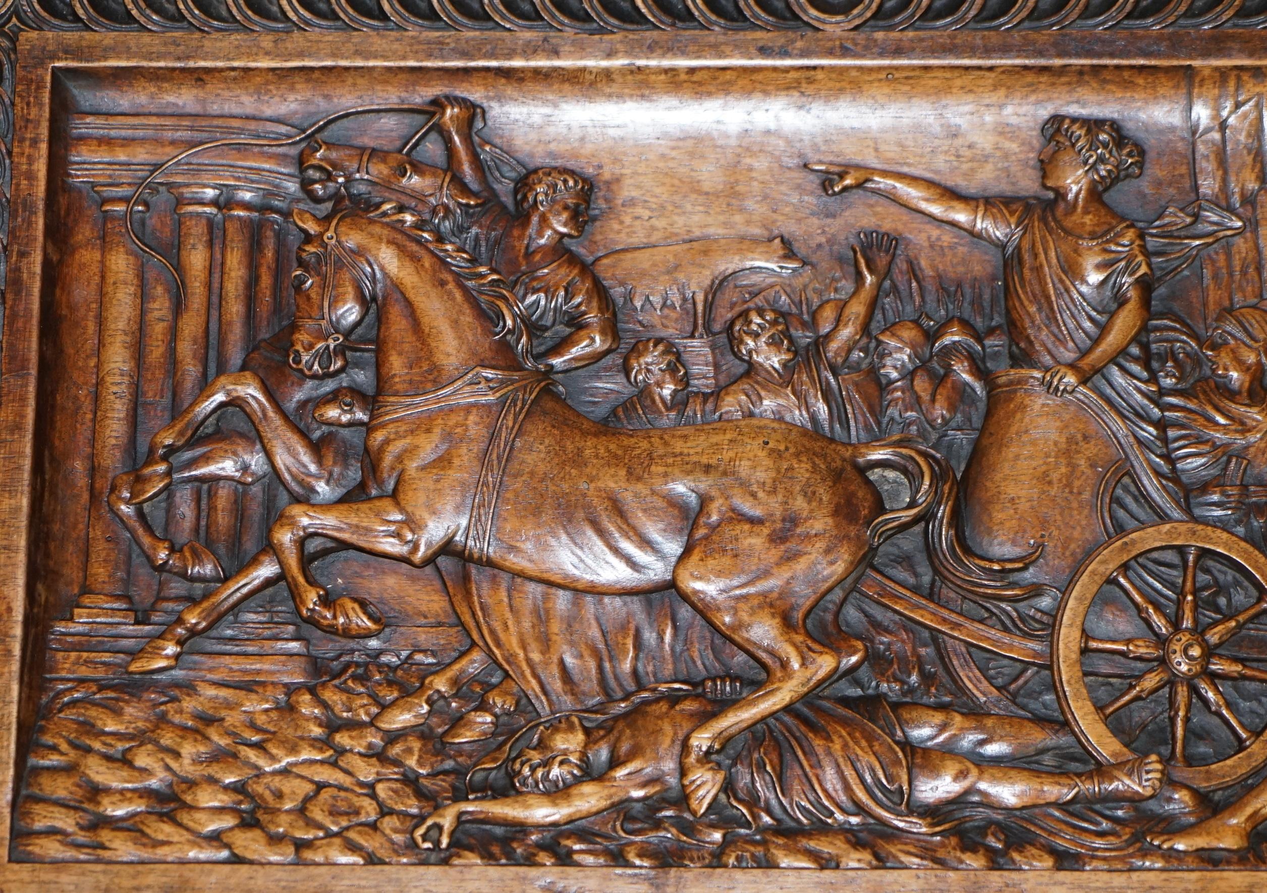 George III Sublime Roman Chariot Ornately Hand Carved Antique Walnut Trunk Chest or Coffer