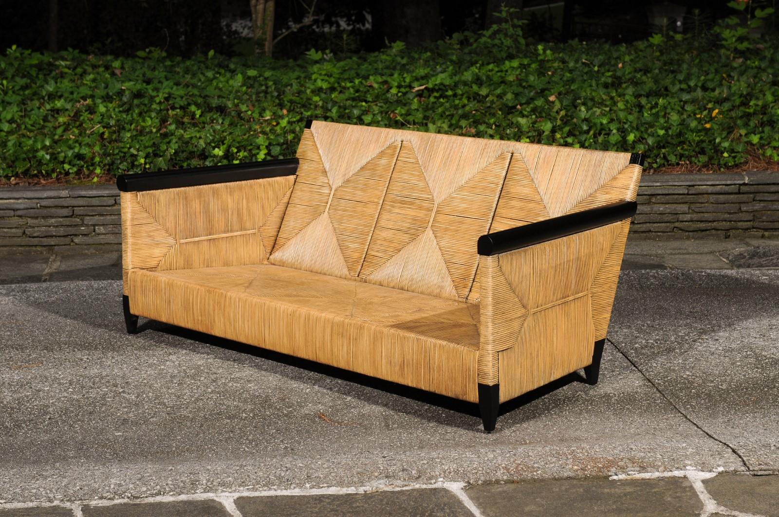 Sublime Rush Cane and Mahogany Sofa by John Hutton for Donghia- Pair Available For Sale 7