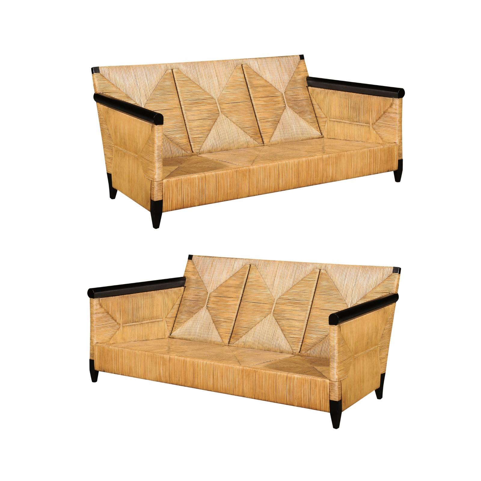 Sublime Rush Cane and Mahogany Sofa by John Hutton for Donghia- Pair Available For Sale 9
