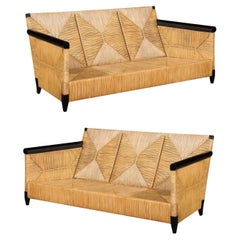 Retro Sublime Rush Cane and Mahogany Sofa by John Hutton for Donghia- Pair Available
