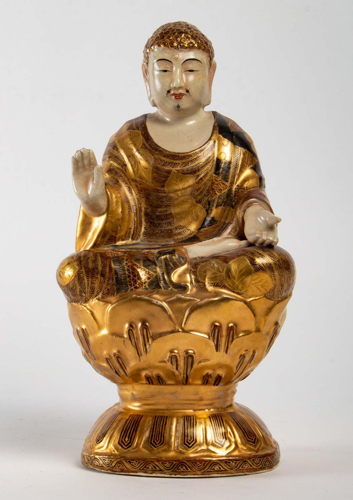Sublime Satsuma Antique Porcelain Buddha In Good Condition In Saint-Ouen, FR