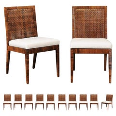 Sublime Set of 12 Caramel Cane Dining Chairs by Baldwin for Bielecky Brothers