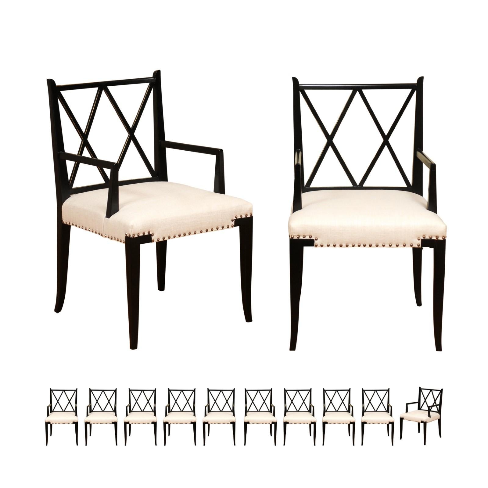 Sublime set di 12 sedie da pranzo con schienale a X ARM di Tommi Parzinger, circa 1950 in vendita 13