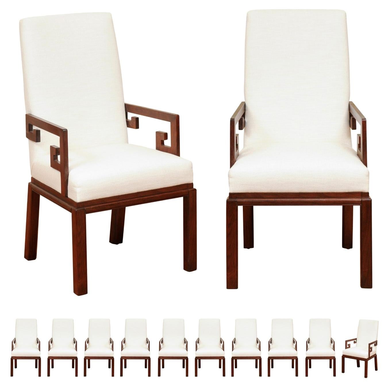 All Arms - Sublime Set of 12 Greek Key Chairs by Michael Taylor, circa 1970