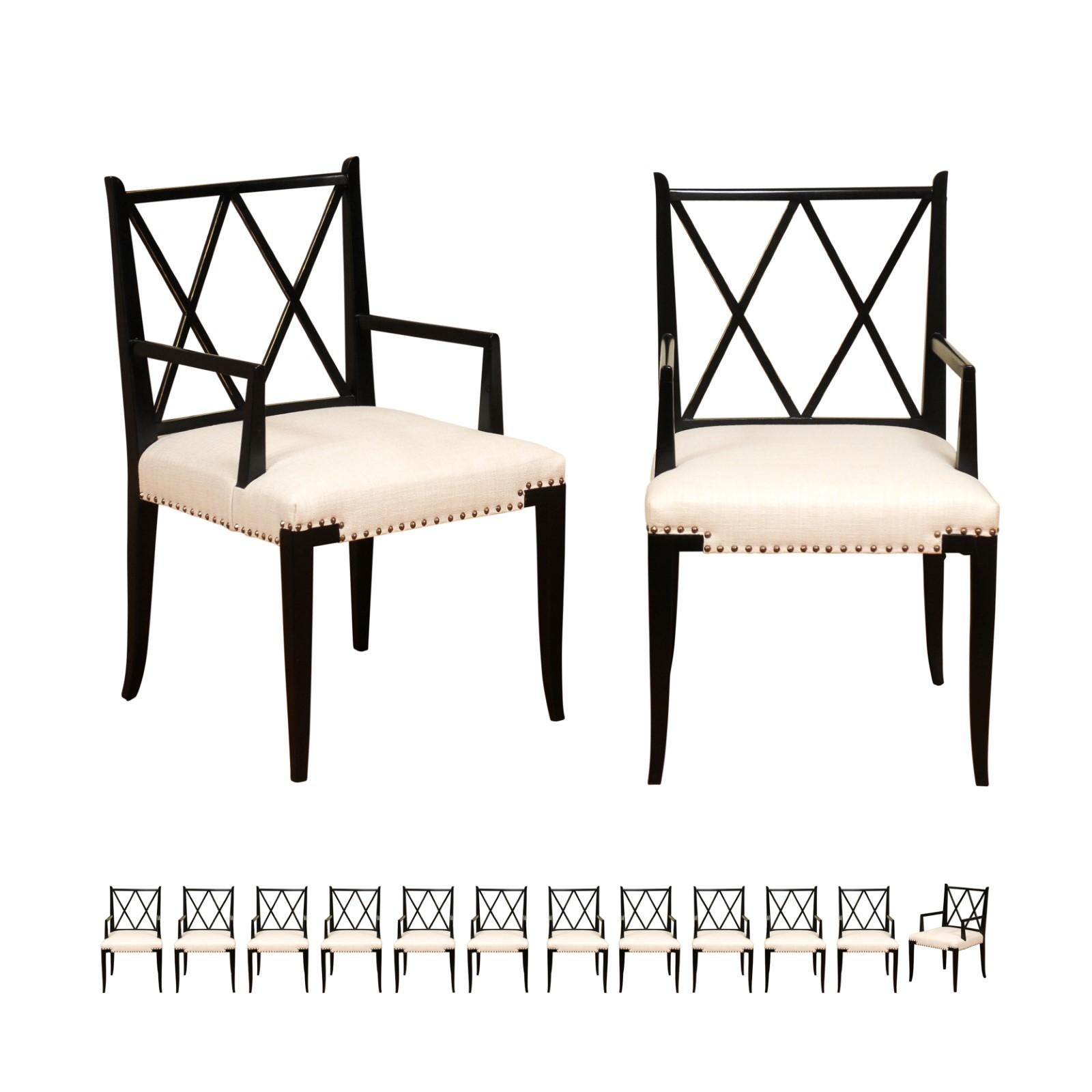Sublime set di 14 sedie da pranzo con schienale a X ARM di Tommi Parzinger, circa 1950 in vendita 13