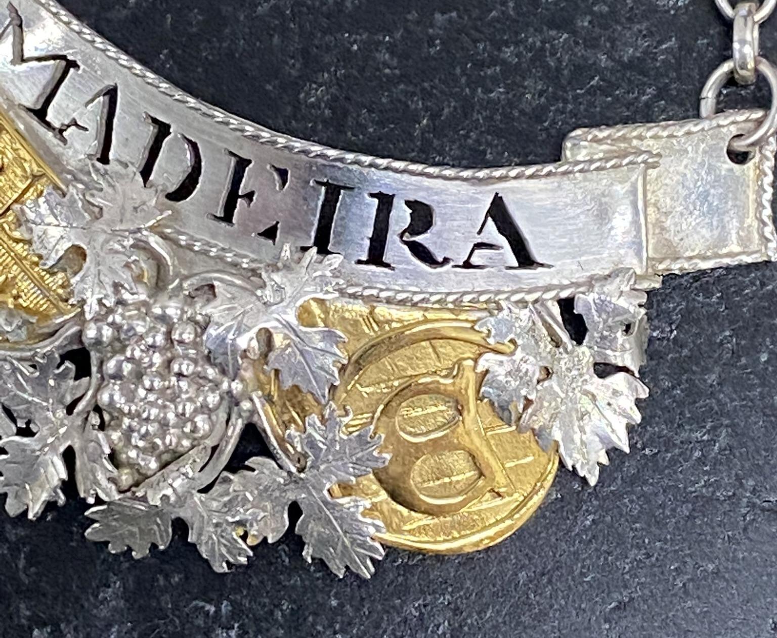Sublime Set of 1988 Sterling Solid Silver & Gold Decanter Labels Port & Maderia For Sale 16