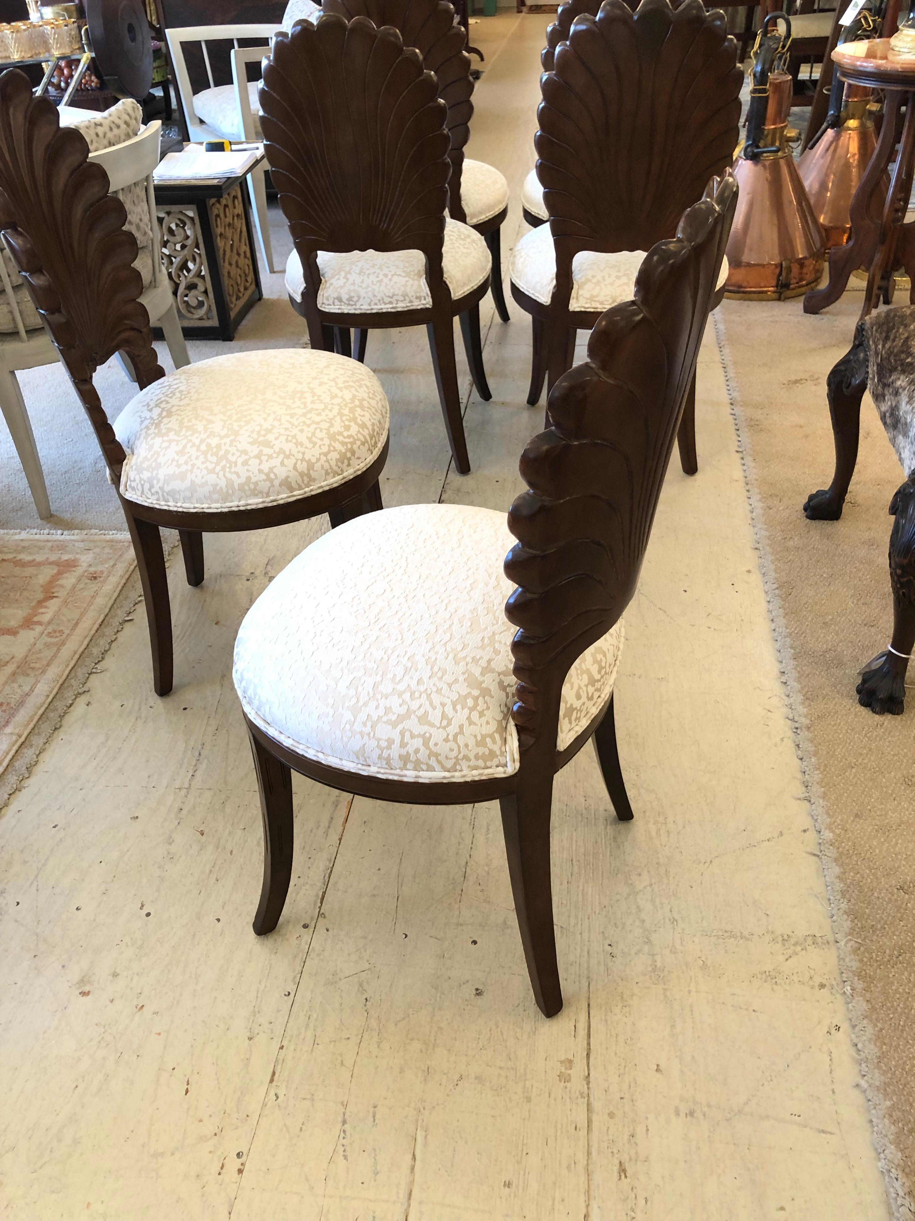 Sublime Set of 6 Vintage Italian Walnut Grotto Shell Back Dining Chairs 4