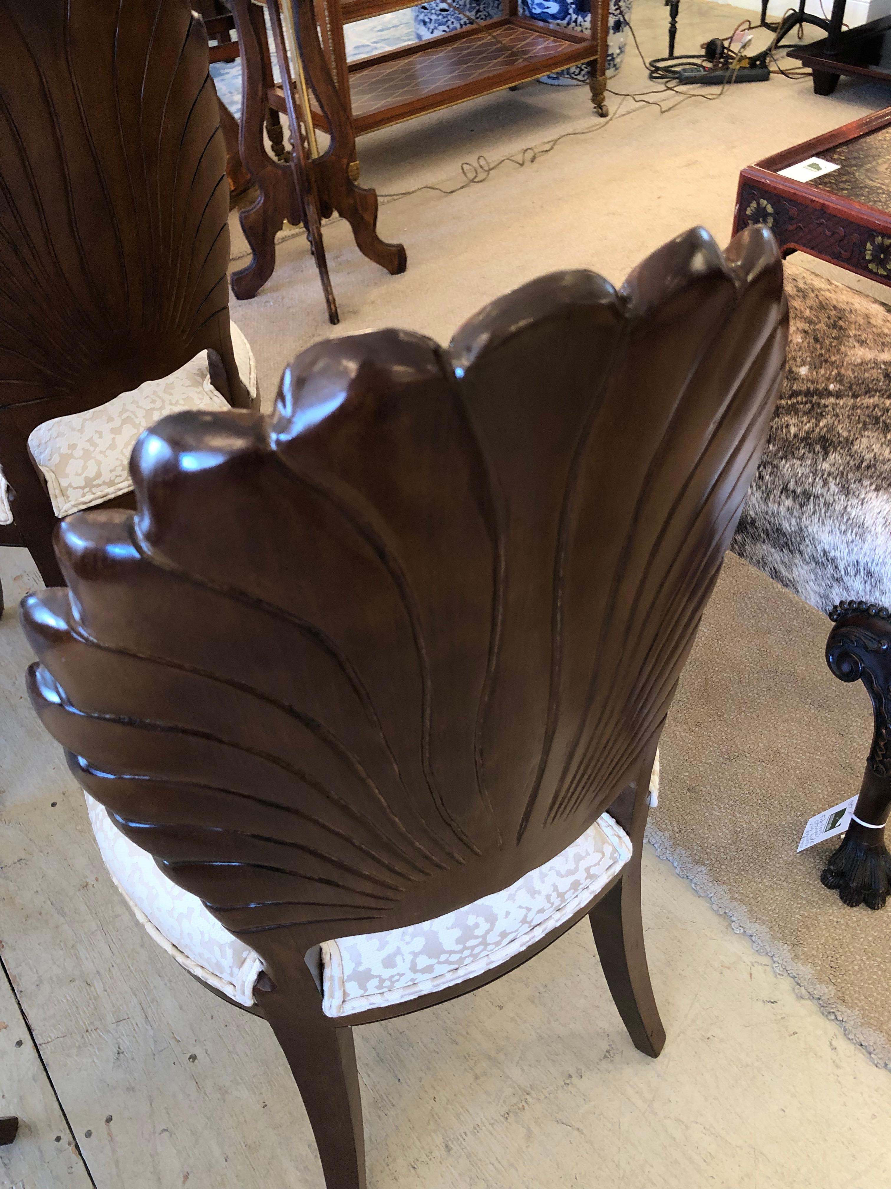 Sublime Set of 6 Vintage Italian Walnut Grotto Shell Back Dining Chairs 5