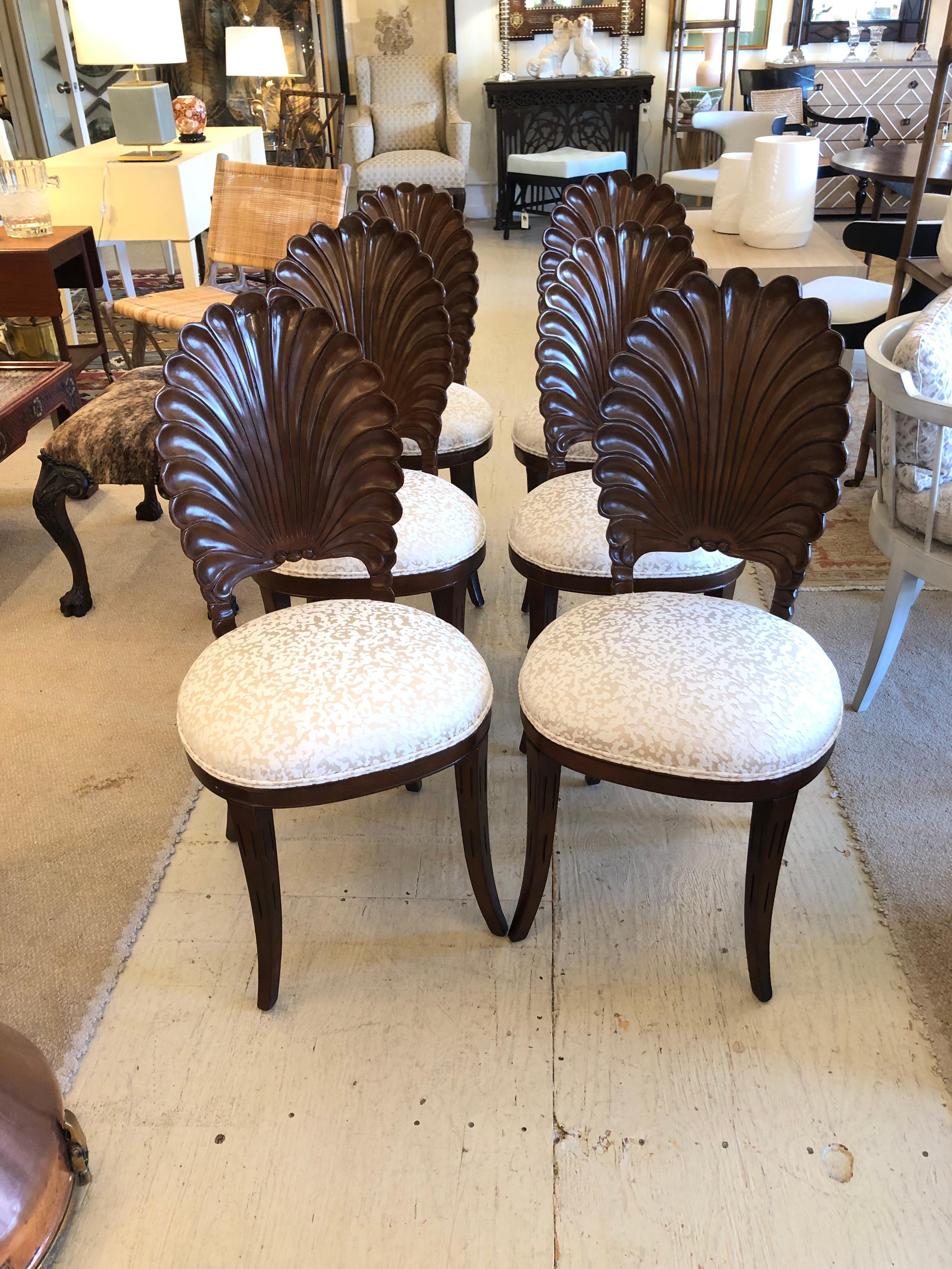 Sublime Set of 6 Vintage Italian Walnut Grotto Shell Back Dining Chairs 6