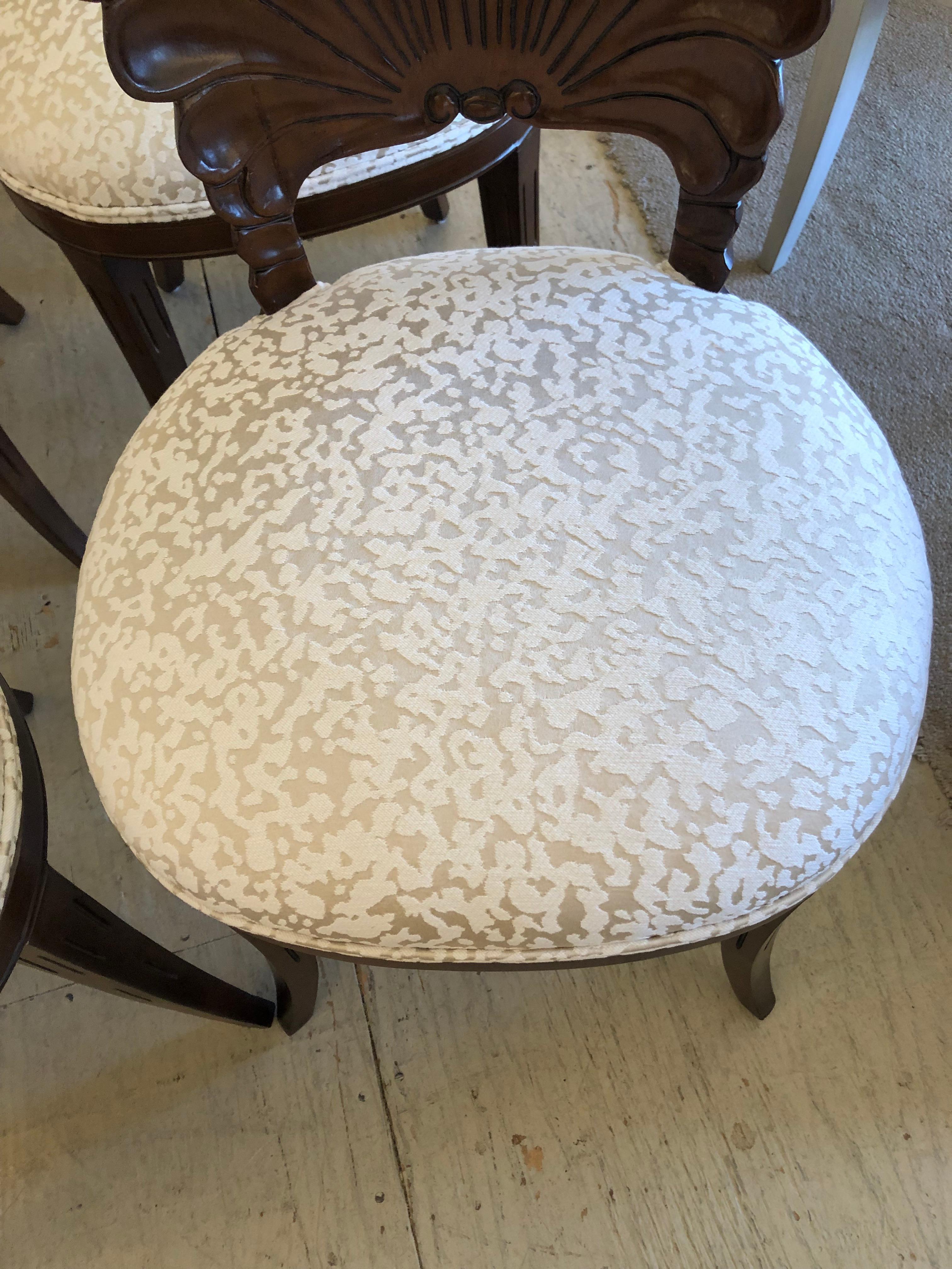 Mid-20th Century Sublime Set of 6 Vintage Italian Walnut Grotto Shell Back Dining Chairs