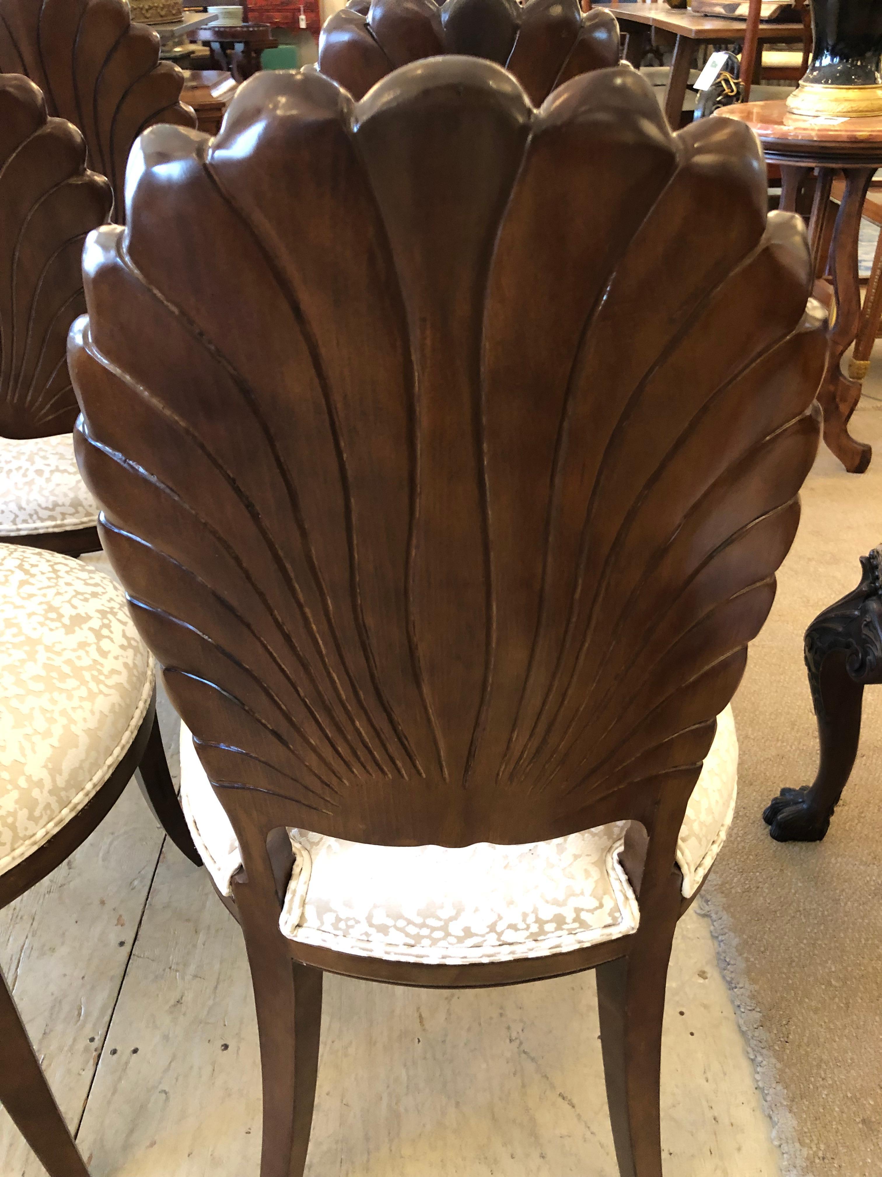 Sublime Set of 6 Vintage Italian Walnut Grotto Shell Back Dining Chairs 1