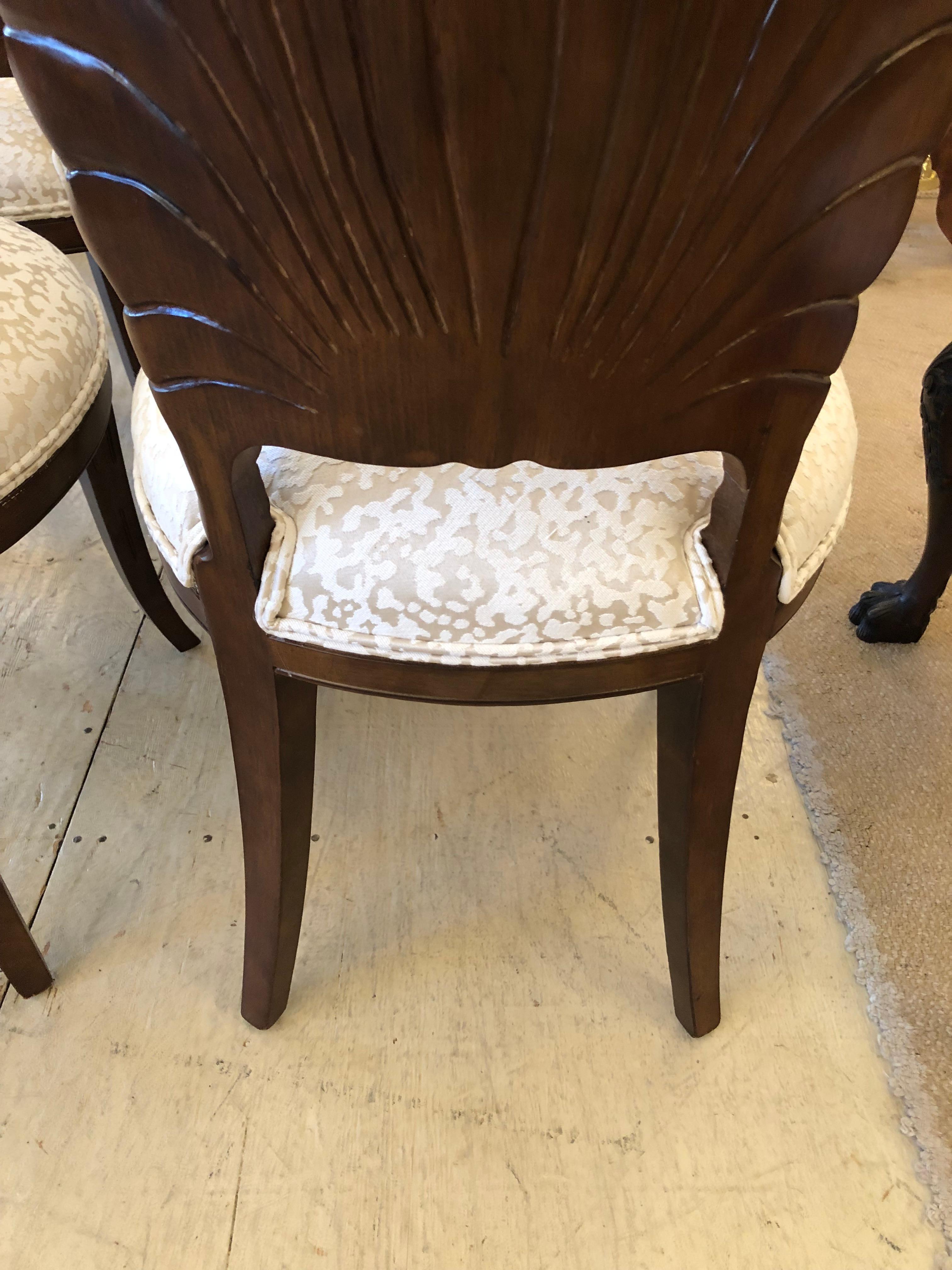 Sublime Set of 6 Vintage Italian Walnut Grotto Shell Back Dining Chairs 2