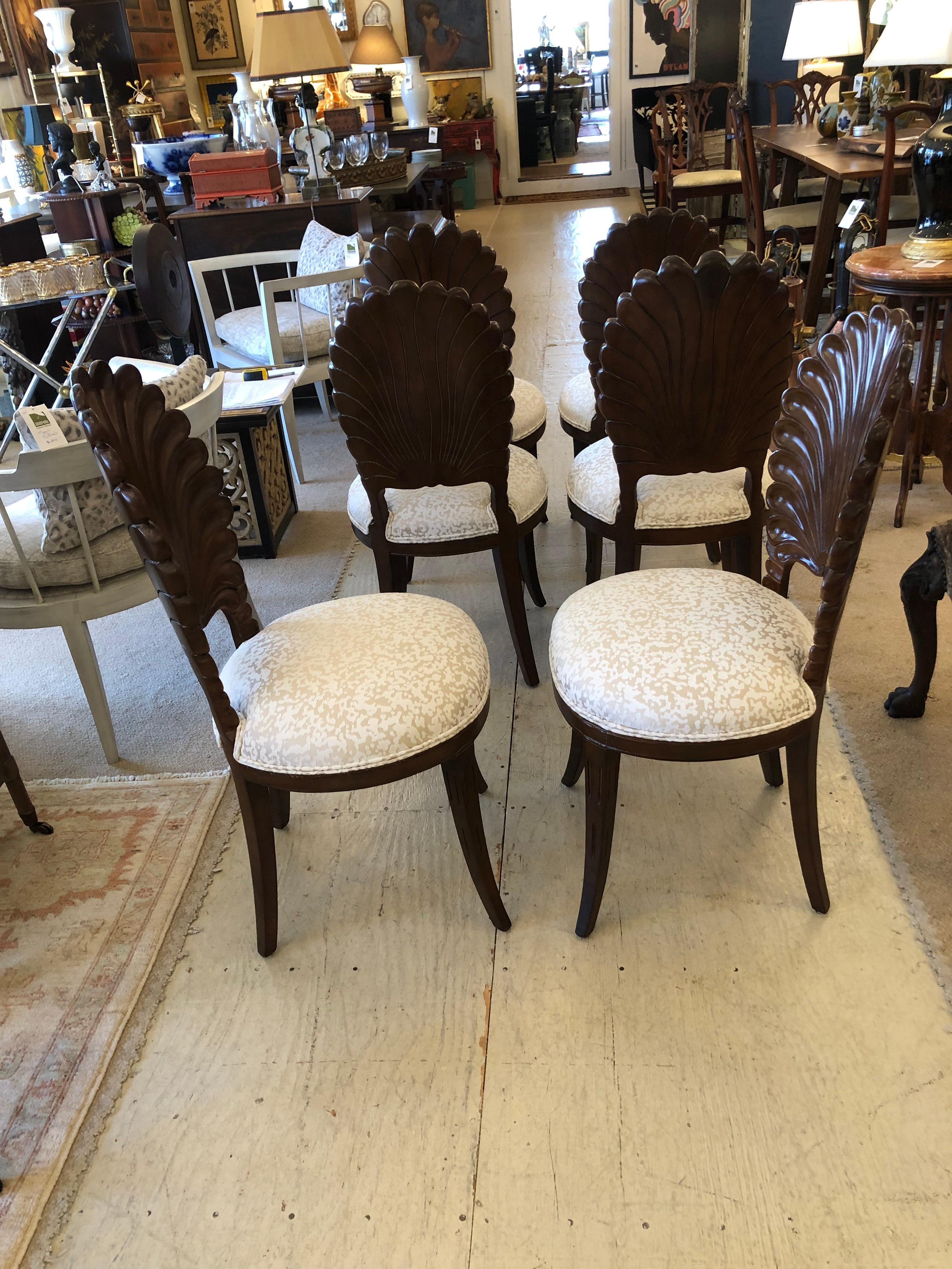 Sublime Set of 6 Vintage Italian Walnut Grotto Shell Back Dining Chairs 3