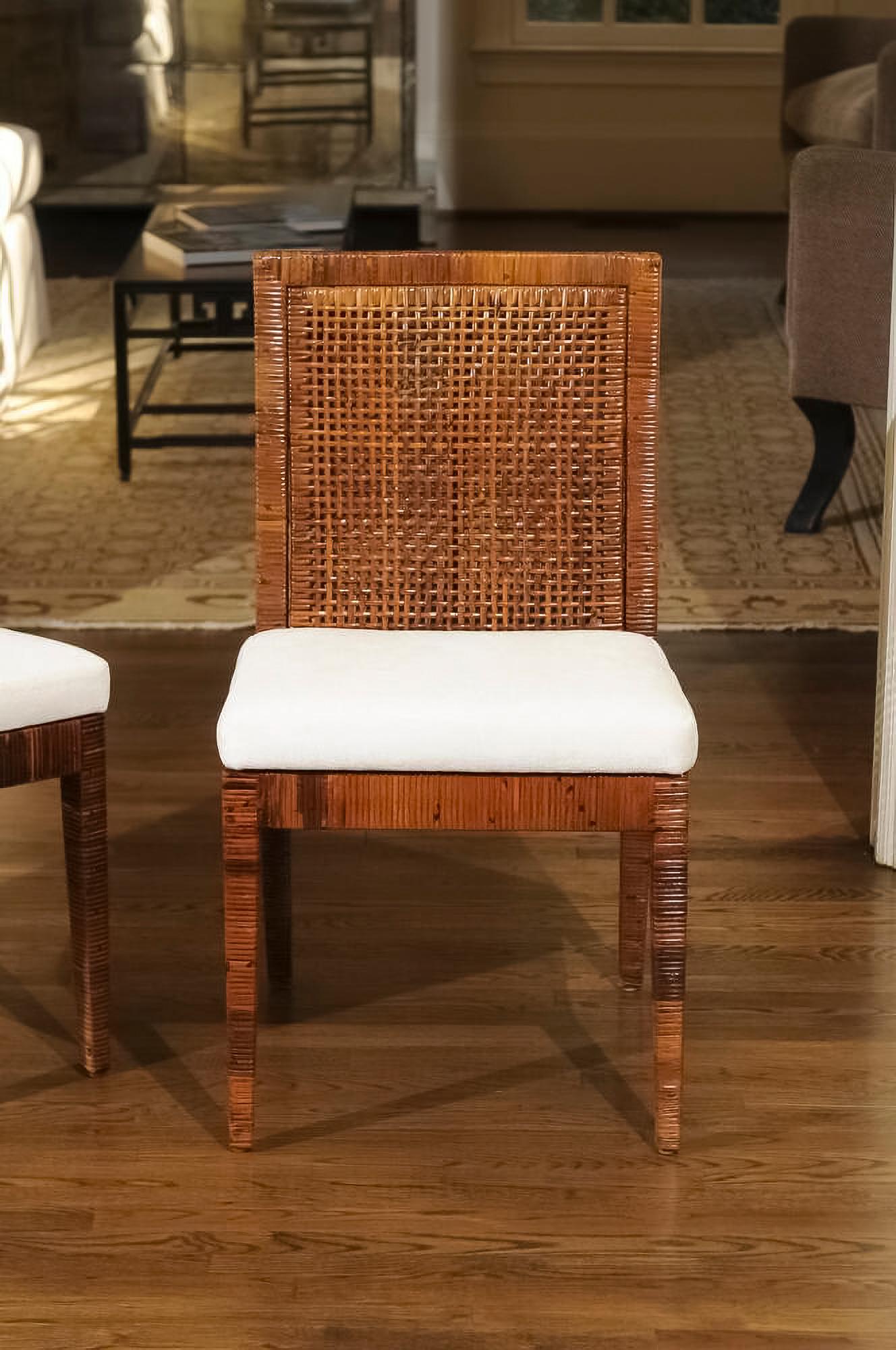 Sublime ensemble de 8 chaises de salle à manger en rotin caramel de Baldwin pour Bielecky Brothers Excellent état - En vente à Atlanta, GA