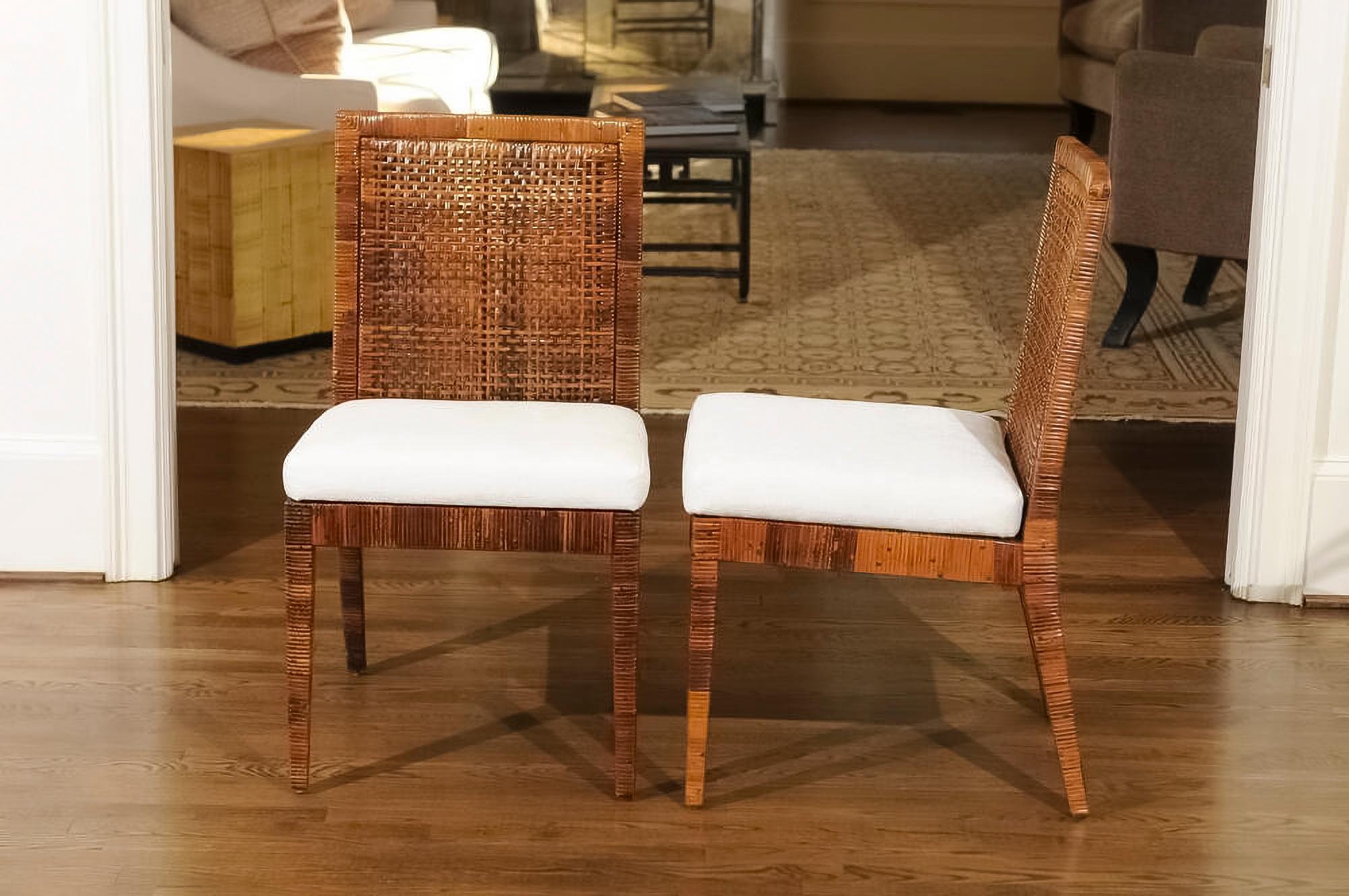 Sublime ensemble de 8 chaises de salle à manger en rotin caramel de Baldwin pour Bielecky Brothers en vente 2