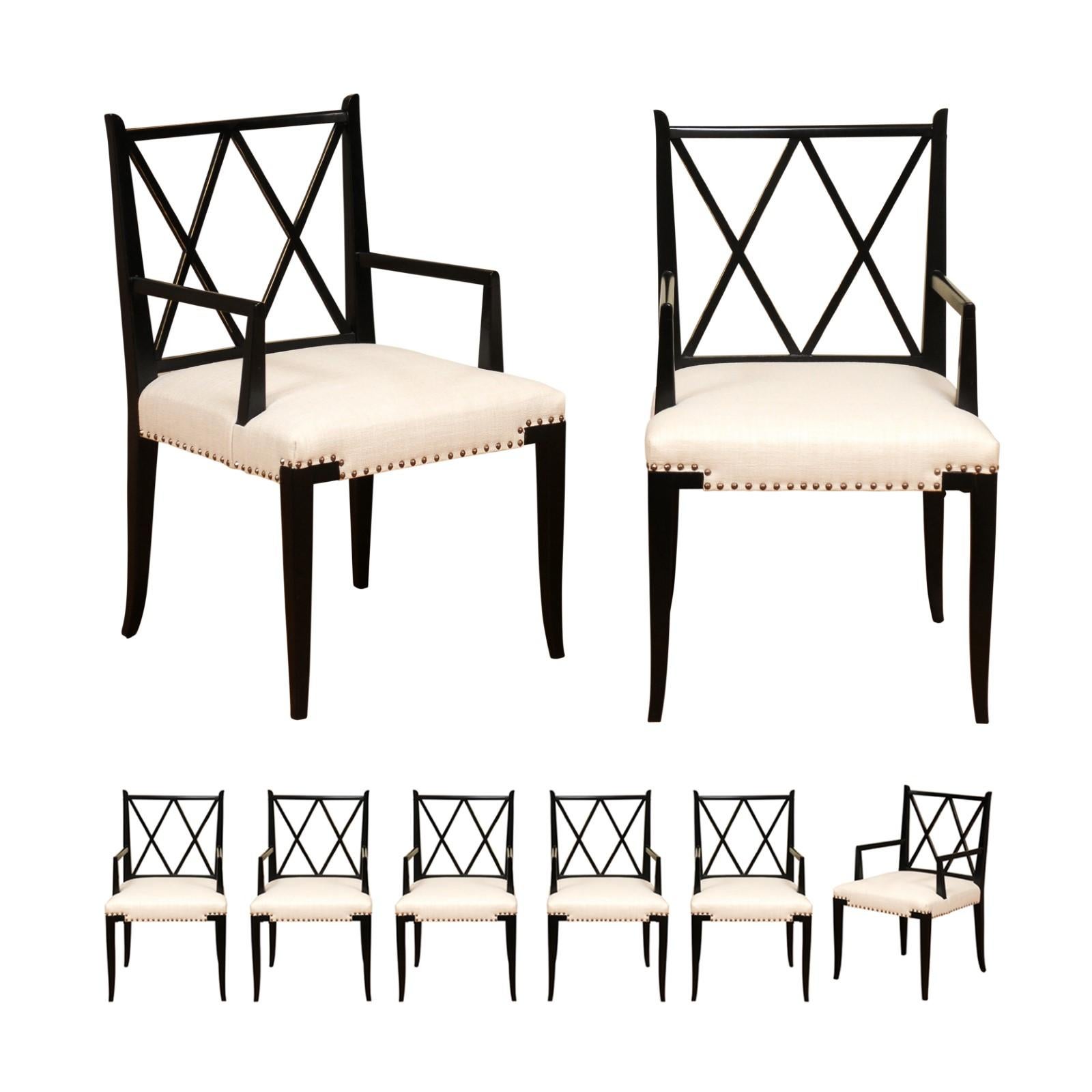 Sublime set di 8 sedie da pranzo con schienale a X ARM di Tommi Parzinger, circa 1950 in vendita 13