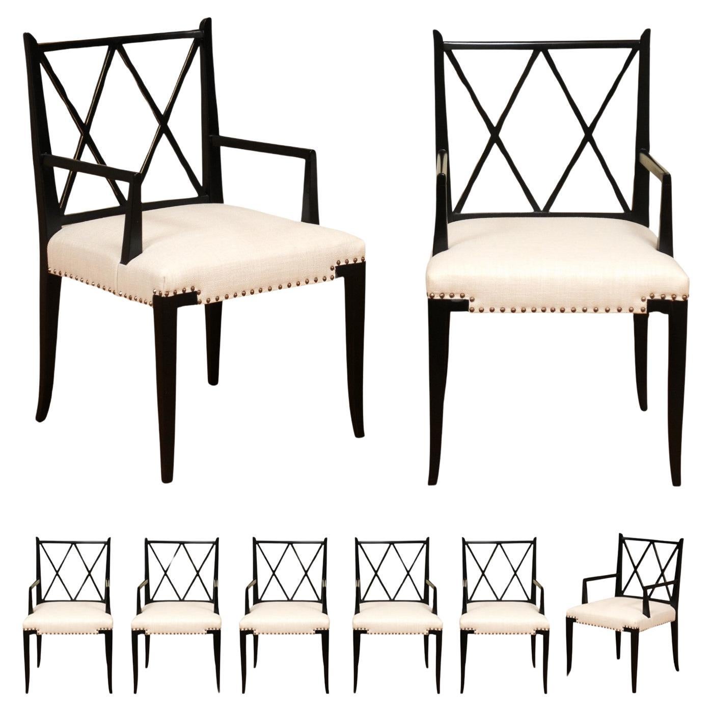 Sublime Set of 8 Double X Back ARM Dining Chairs by Tommi Parzinger, circa 1950
