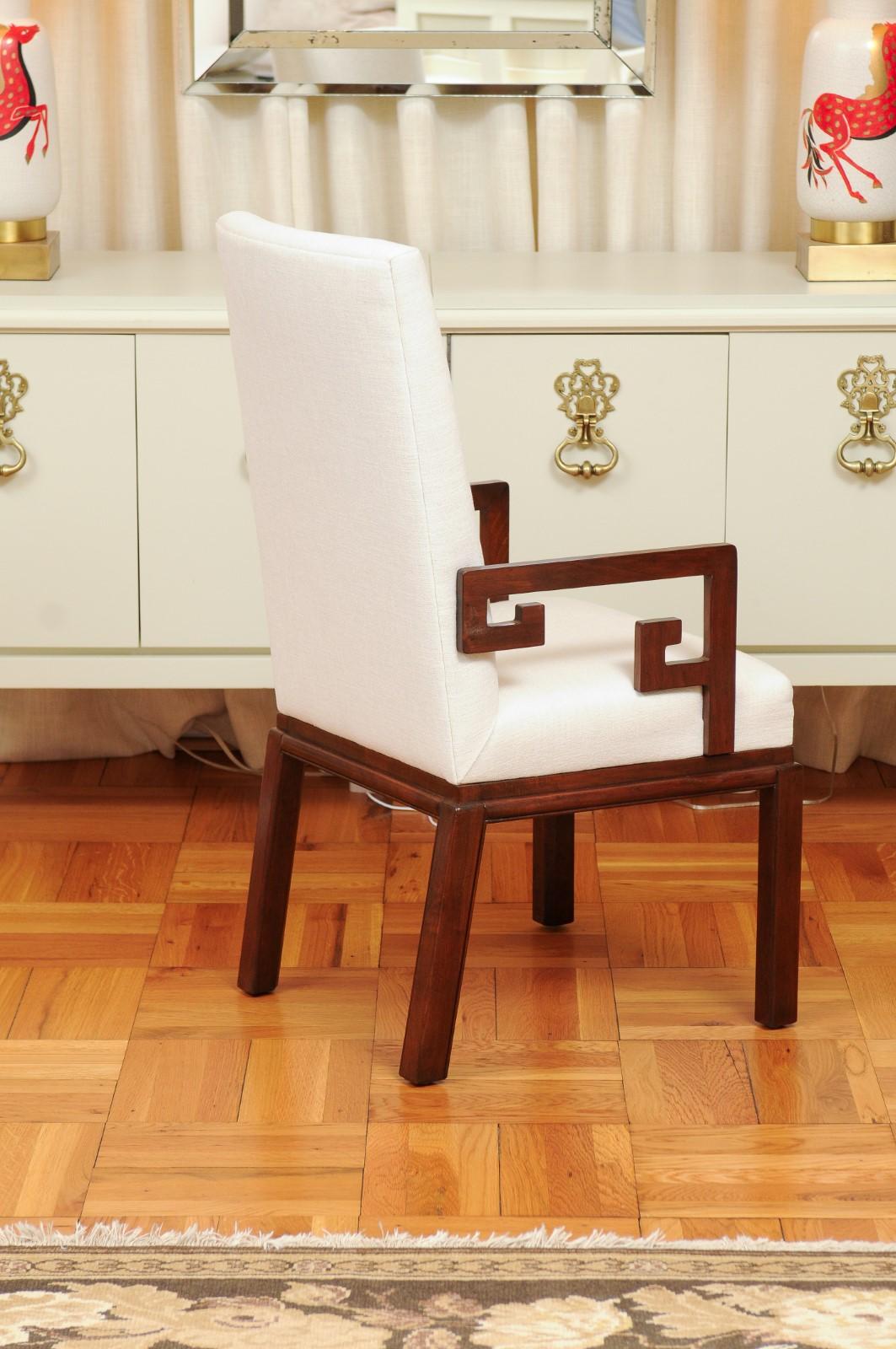 All Arms - Sublime Set of 8 Greek Key Parsons Chairs by Michael Taylor In Excellent Condition For Sale In Atlanta, GA
