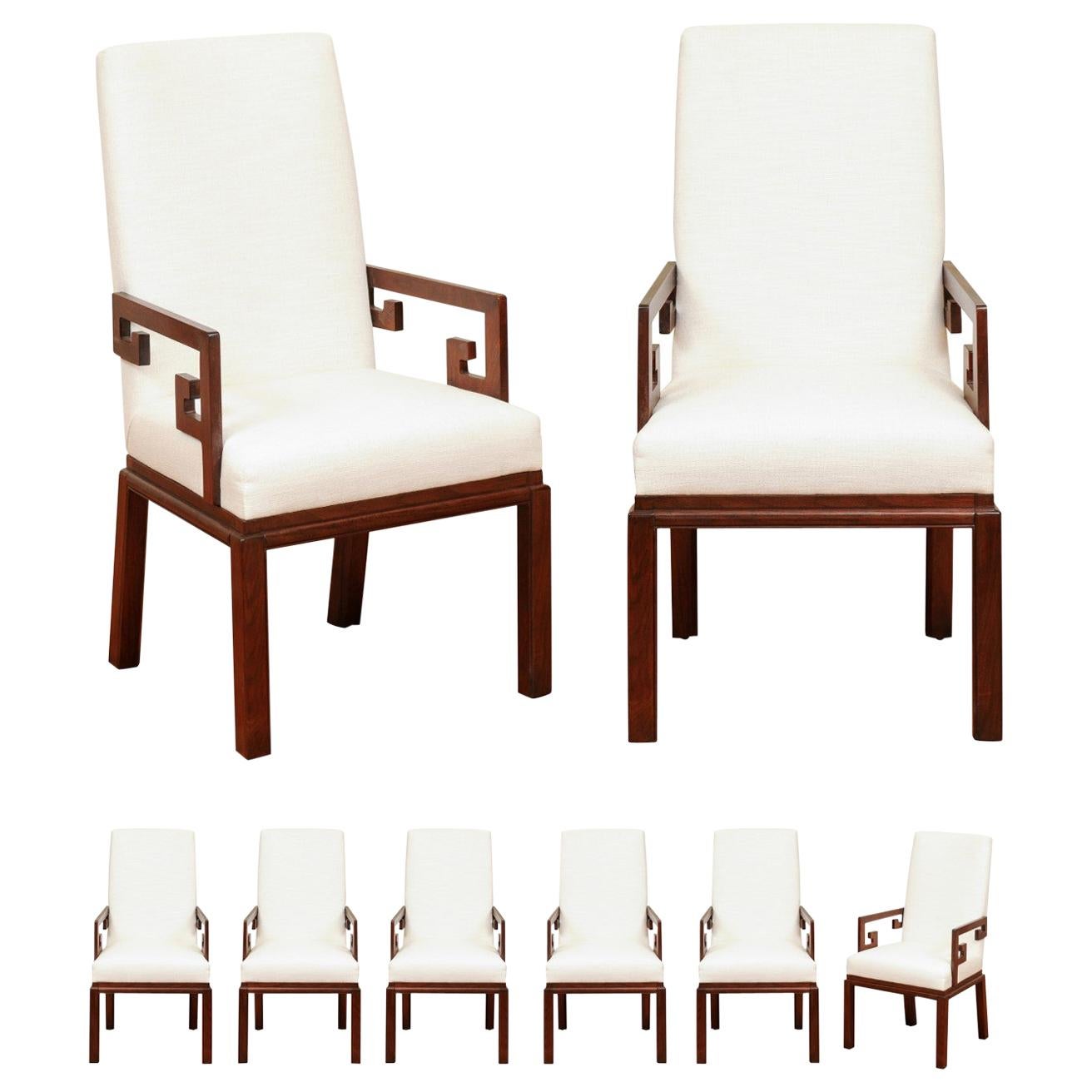 All Arms - Sublime Set of 8 Greek Key Parsons Chairs by Michael Taylor