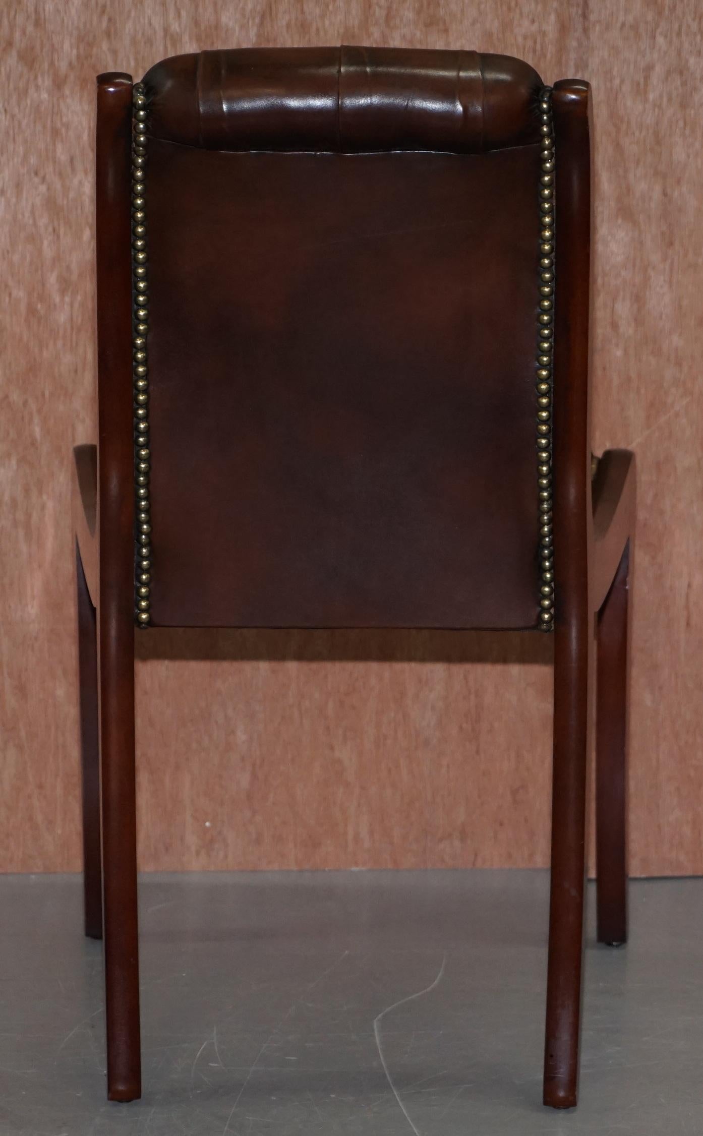 Sublime Set of Eight Vintage Chesterfield Mahogany Brown Leather Dining Chairs 8 1