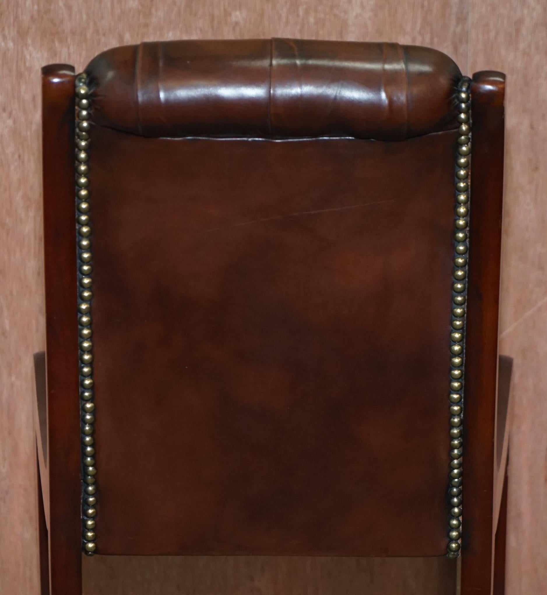 Sublime Set of Eight Vintage Chesterfield Mahogany Brown Leather Dining Chairs 8 2