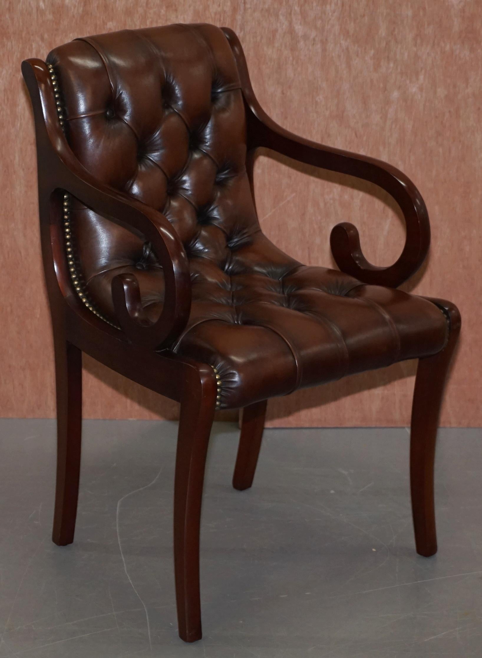 Sublime Set of Eight Vintage Chesterfield Mahogany Brown Leather Dining Chairs 8 4