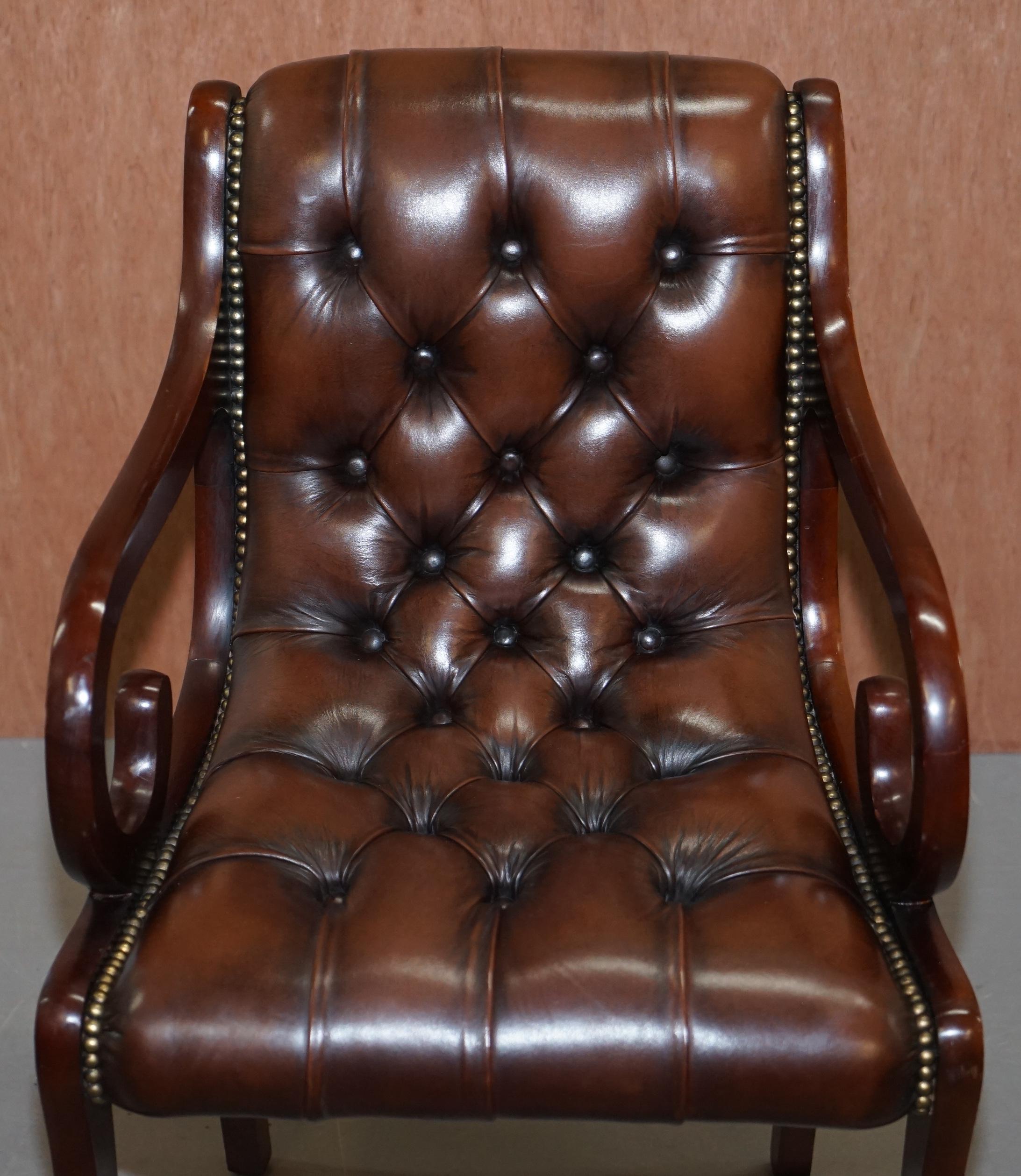 Sublime Set of Eight Vintage Chesterfield Mahogany Brown Leather Dining Chairs 8 6