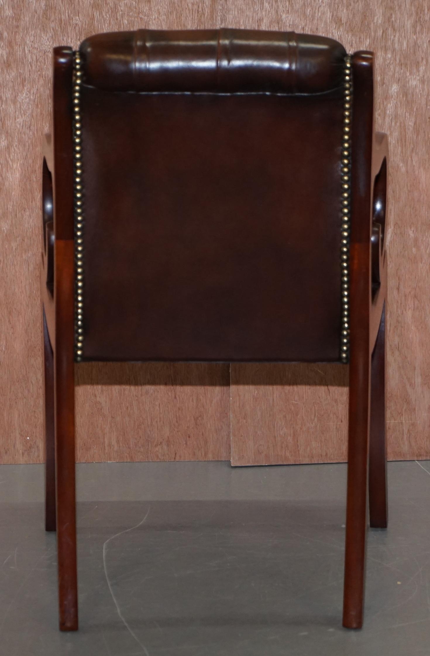 Sublime Set of Eight Vintage Chesterfield Mahogany Brown Leather Dining Chairs 8 10