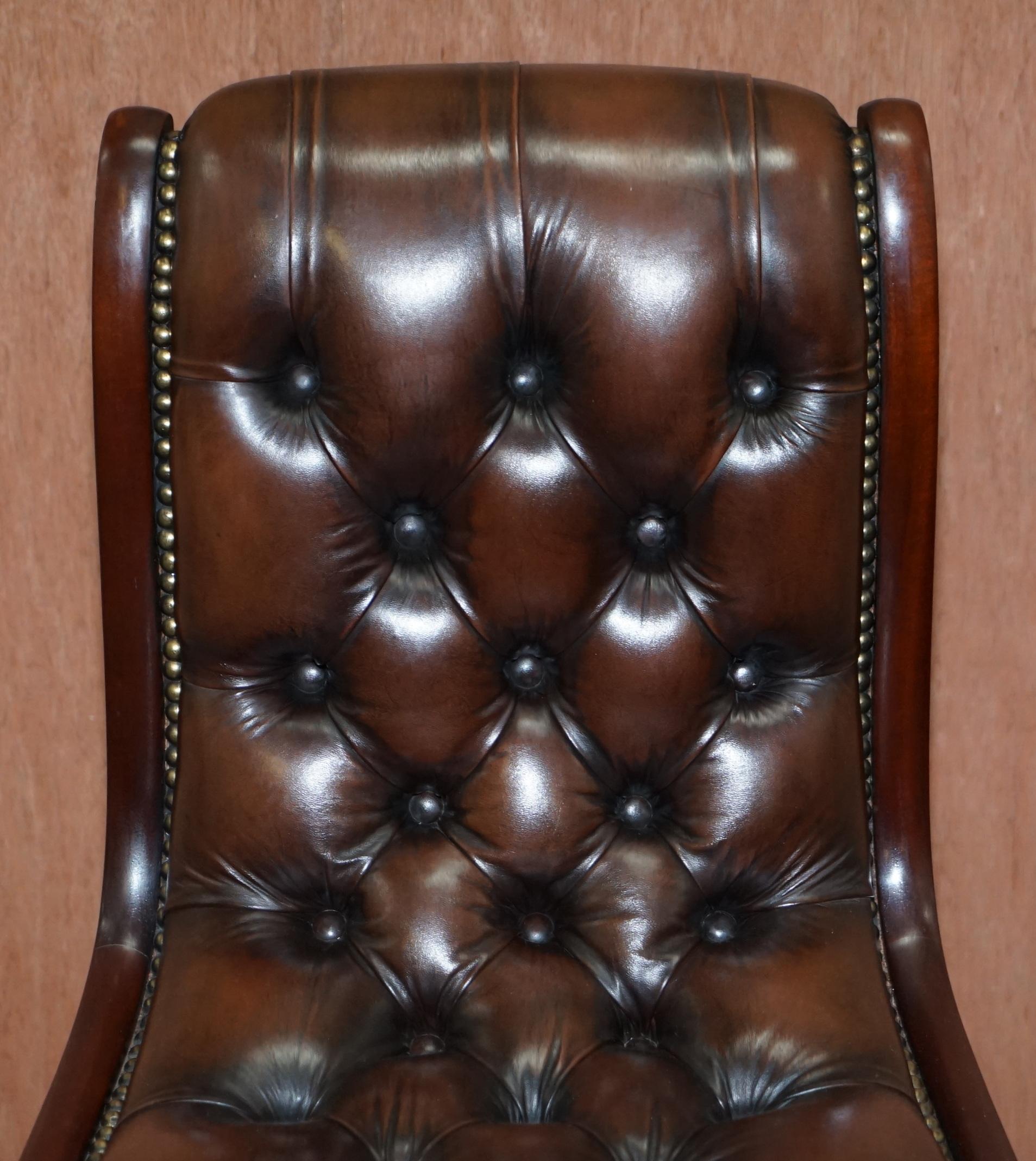 Regency Sublime Set of Eight Vintage Chesterfield Mahogany Brown Leather Dining Chairs 8