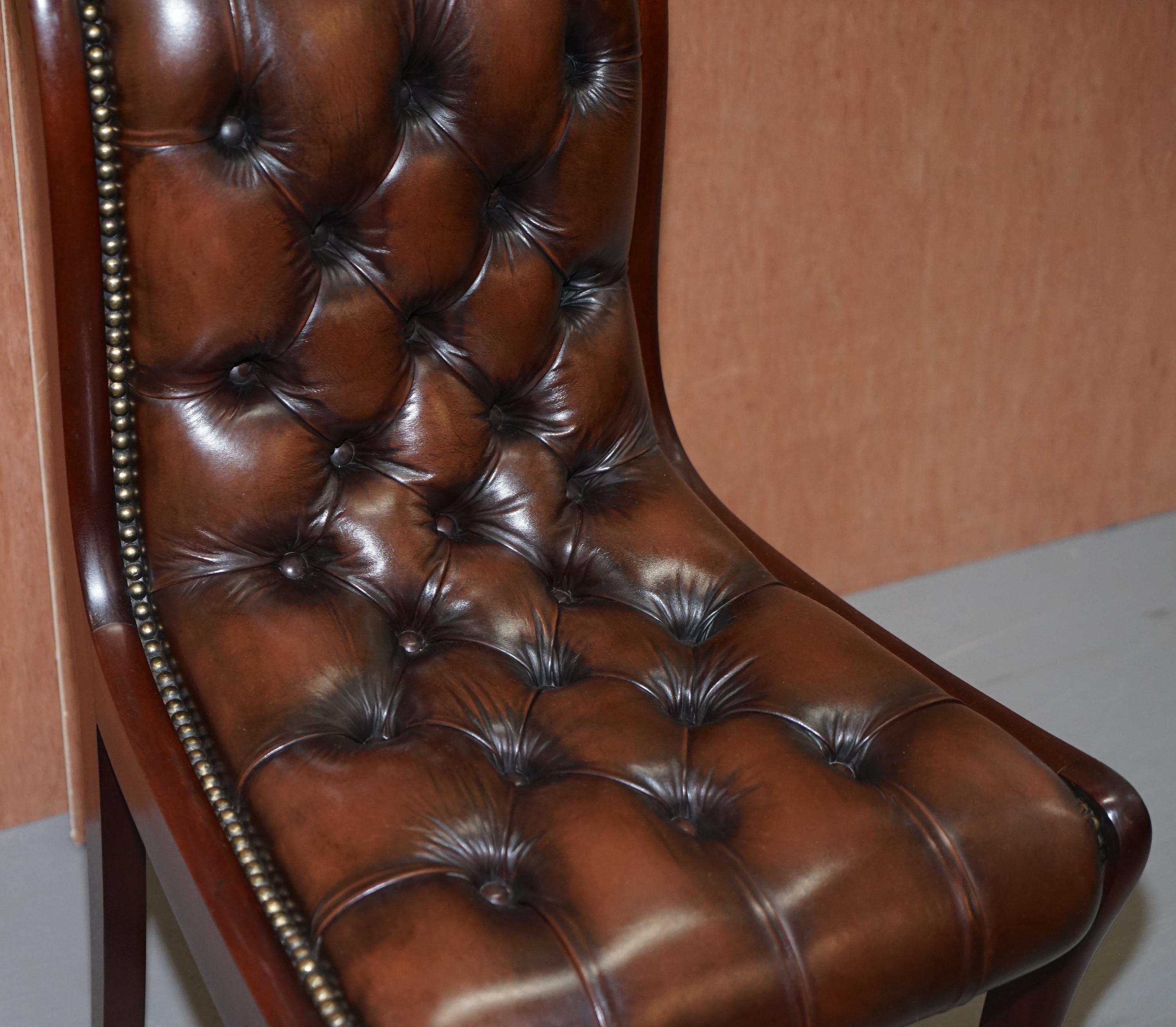 Hand-Crafted Sublime Set of Eight Vintage Chesterfield Mahogany Brown Leather Dining Chairs 8