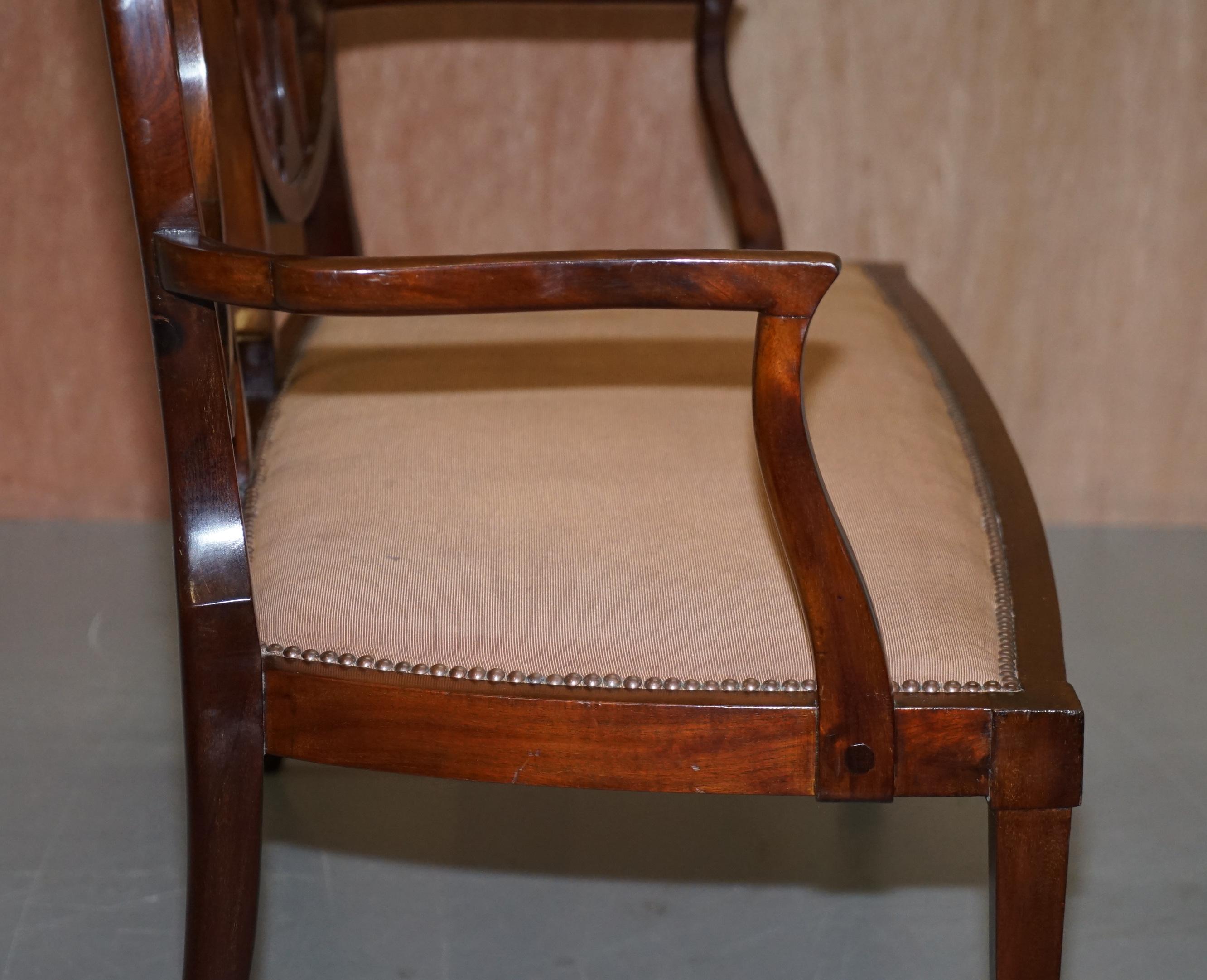 Sublime Sheraton Revival Mahogany Inlaid George Hepplewhite Style Bench Seat 11