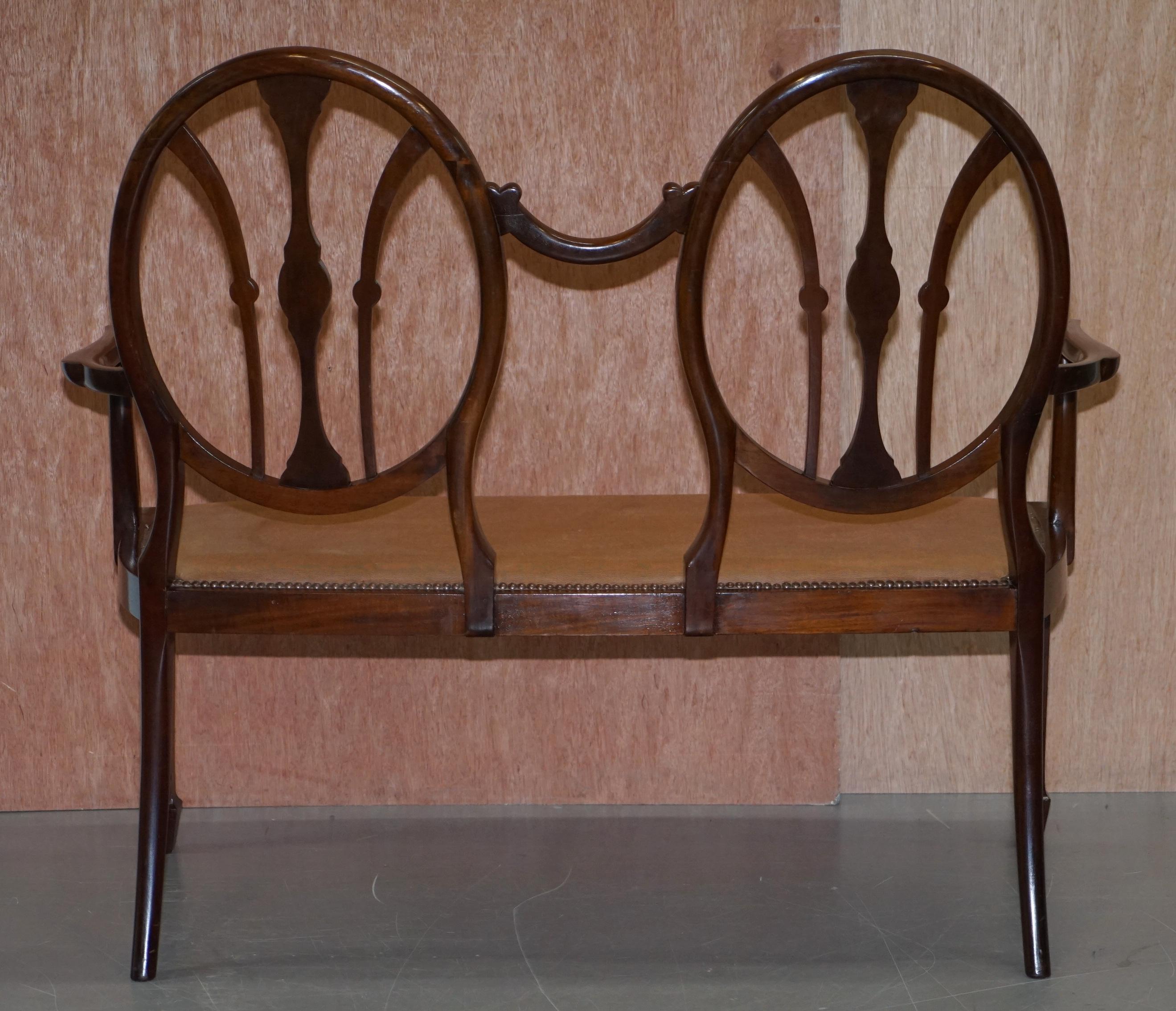 Sublime Sheraton Revival Mahogany Inlaid George Hepplewhite Style Bench Seat 12