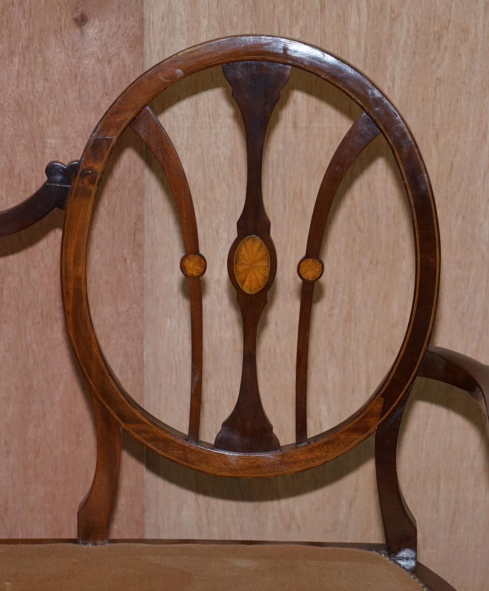 English Sublime Sheraton Revival Mahogany Inlaid George Hepplewhite Style Bench Seat