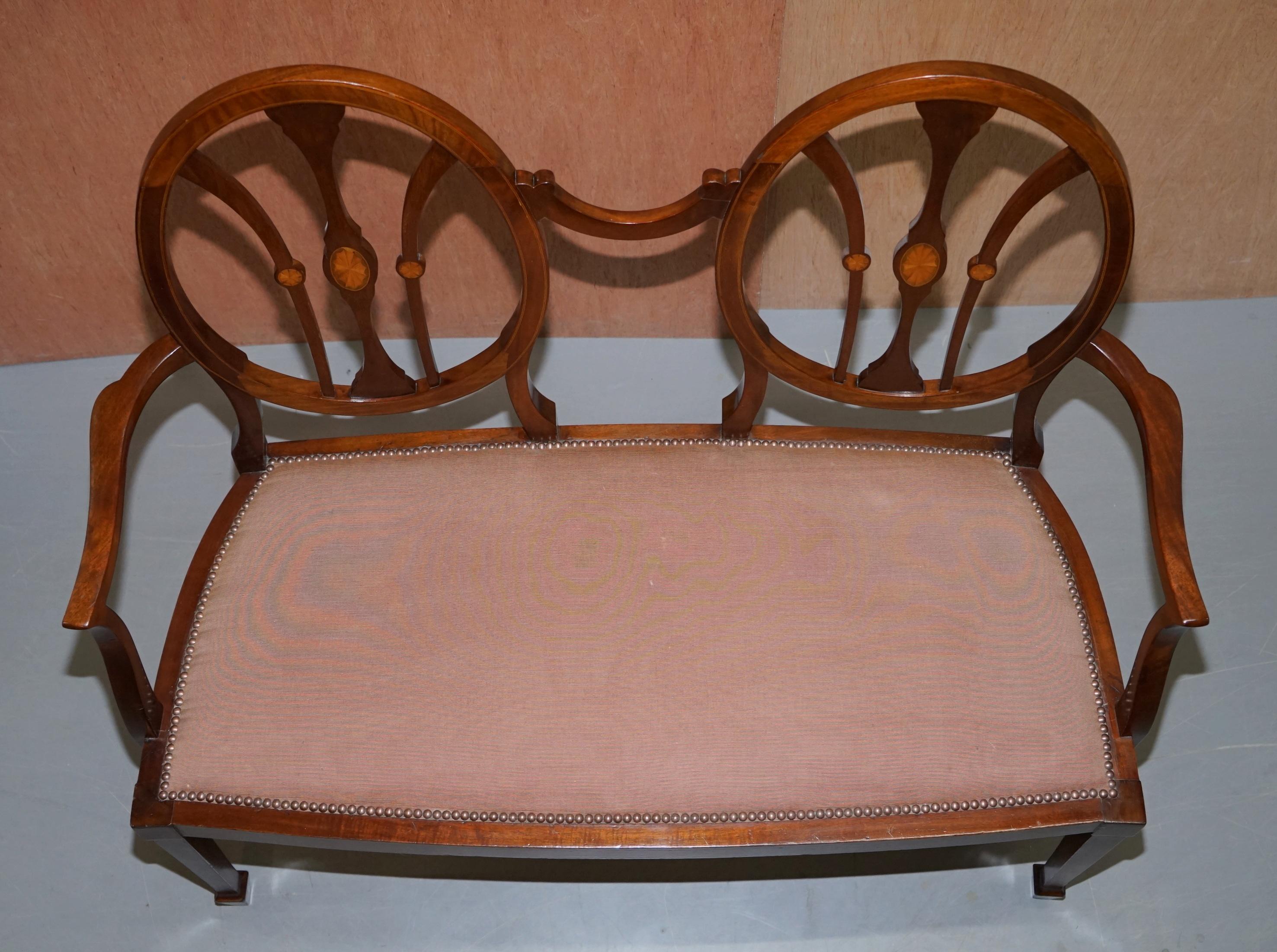 Sublime Sheraton Revival Mahogany Inlaid George Hepplewhite Style Bench Seat 2