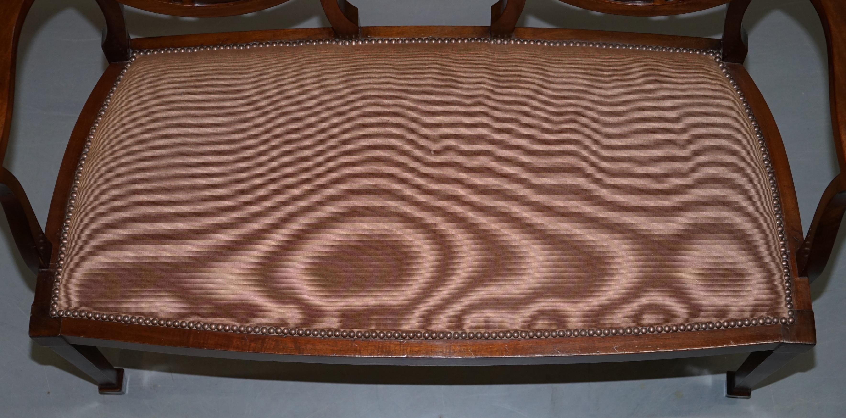 Sublime Sheraton Revival Mahogany Inlaid George Hepplewhite Style Bench Seat 3