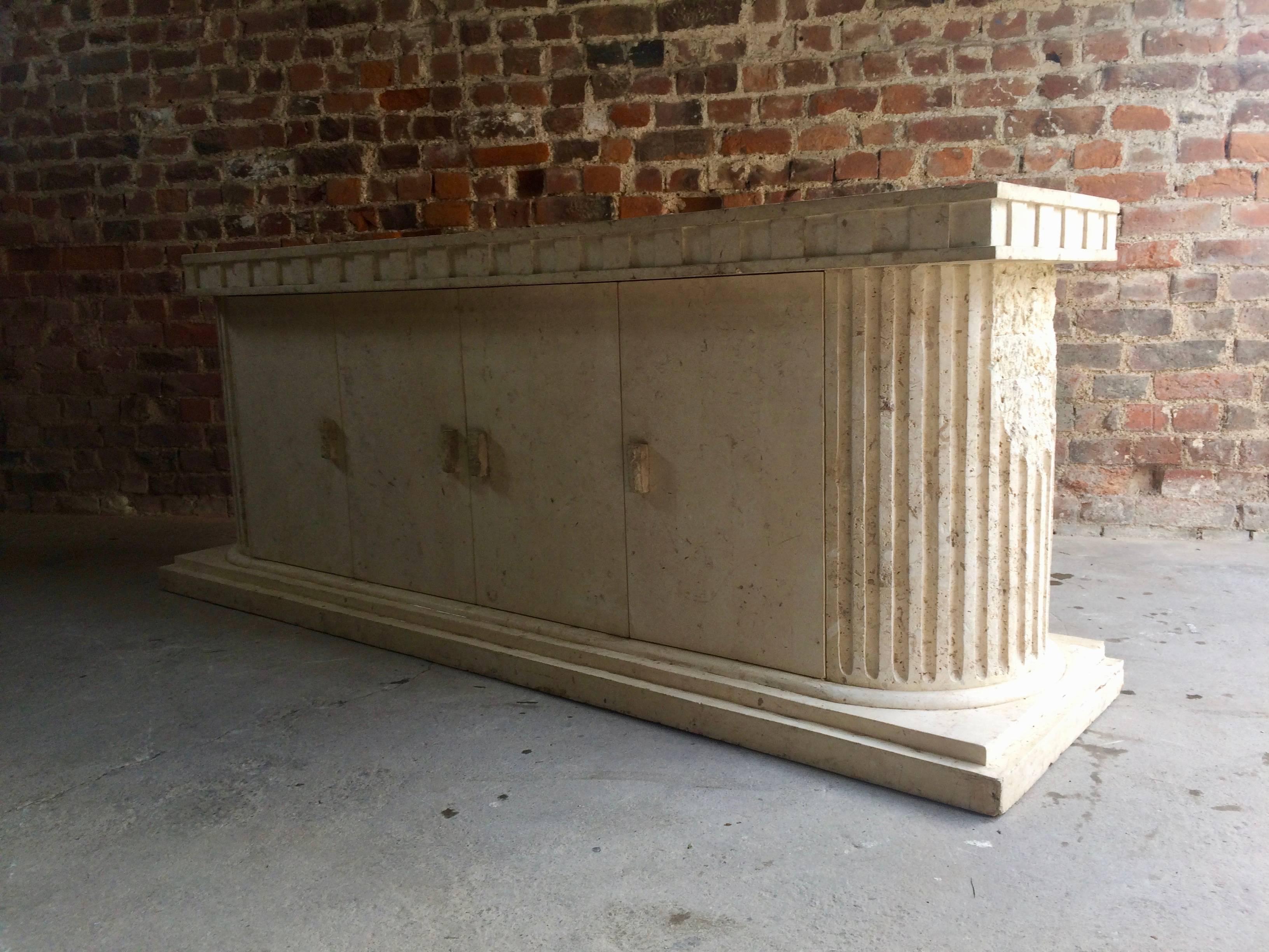20th Century Sublime Sideboard Credenza Composite Marble Parthenon Greek Style Fluted Columns For Sale