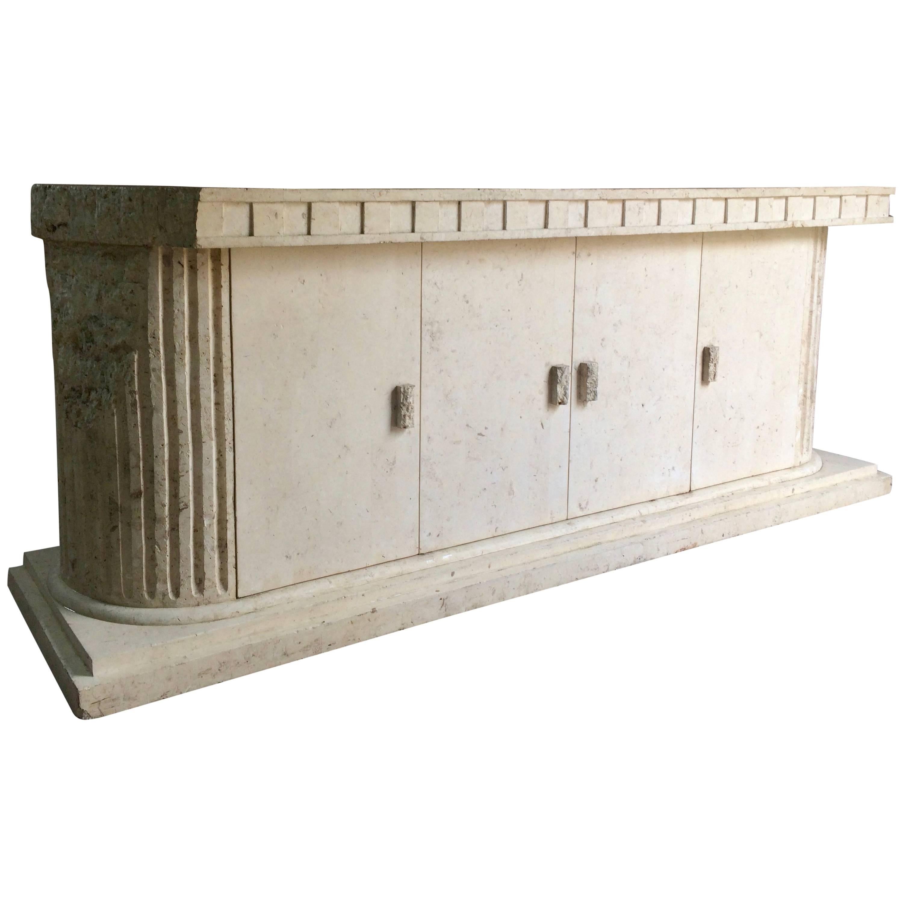 Sublime Sideboard Credenza Composite Marble Parthenon Greek Style Fluted Columns For Sale