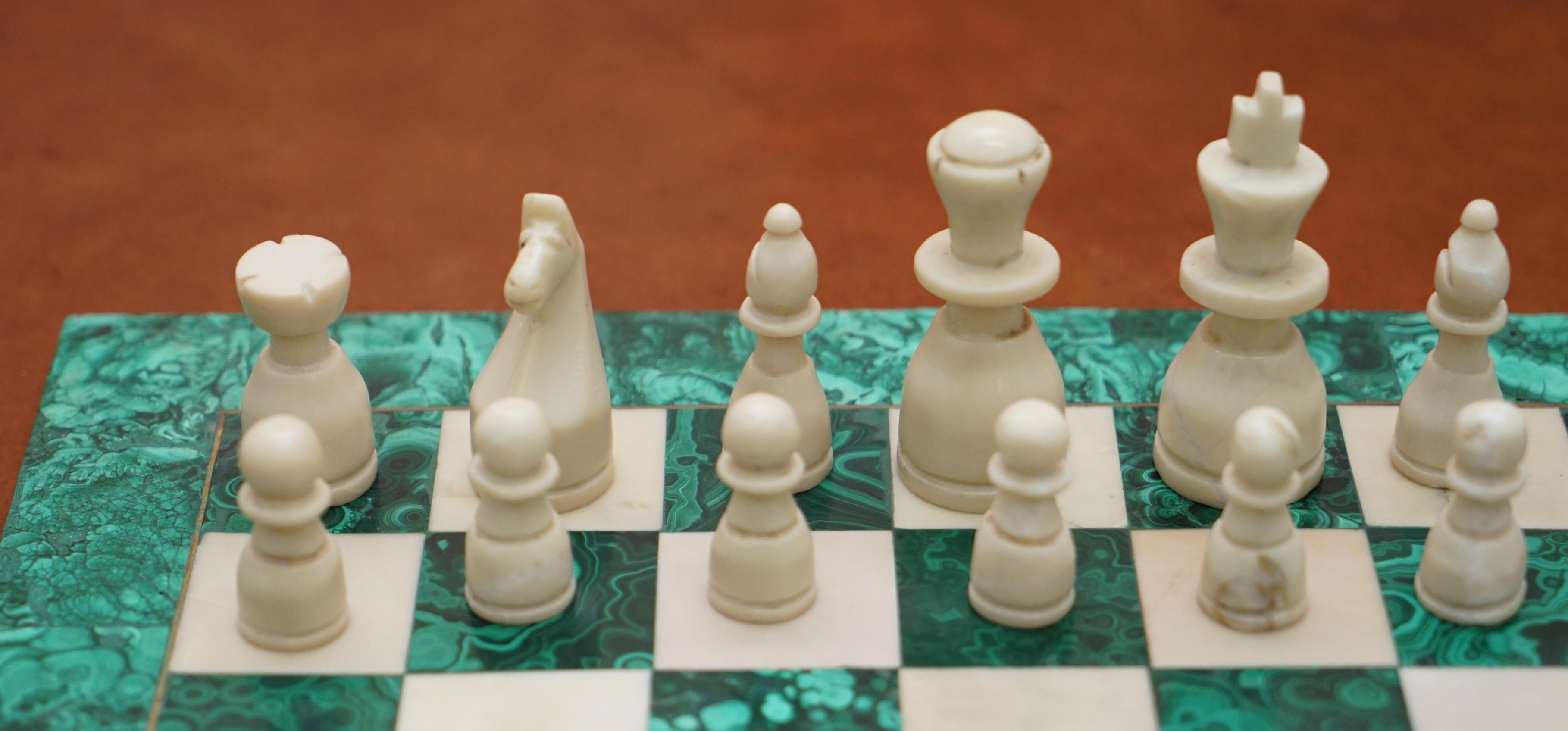 Sublime Solid Malachite and Marble Full Sized Chess Set Must See Pictures 1