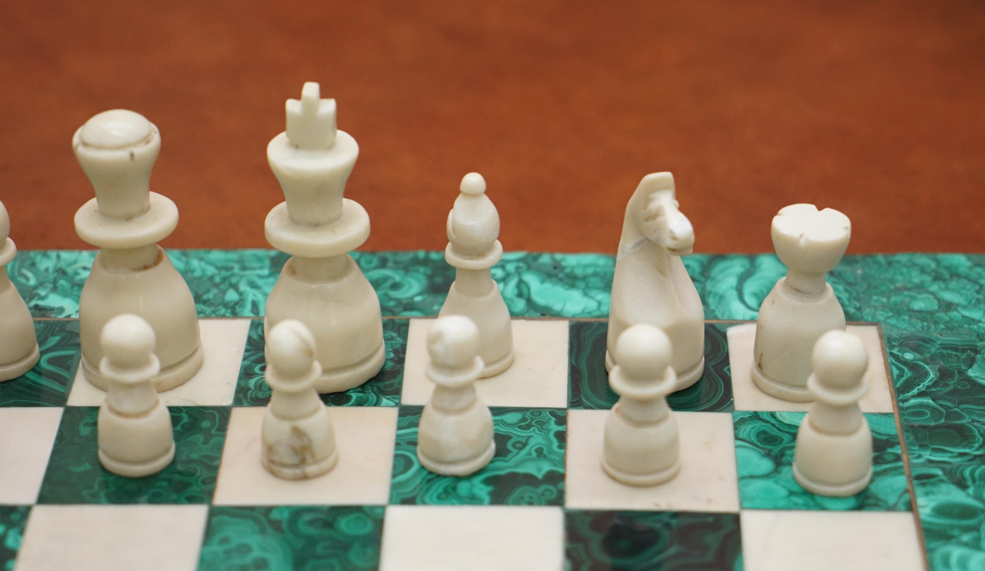 Sublime Solid Malachite and Marble Full Sized Chess Set Must See Pictures 2