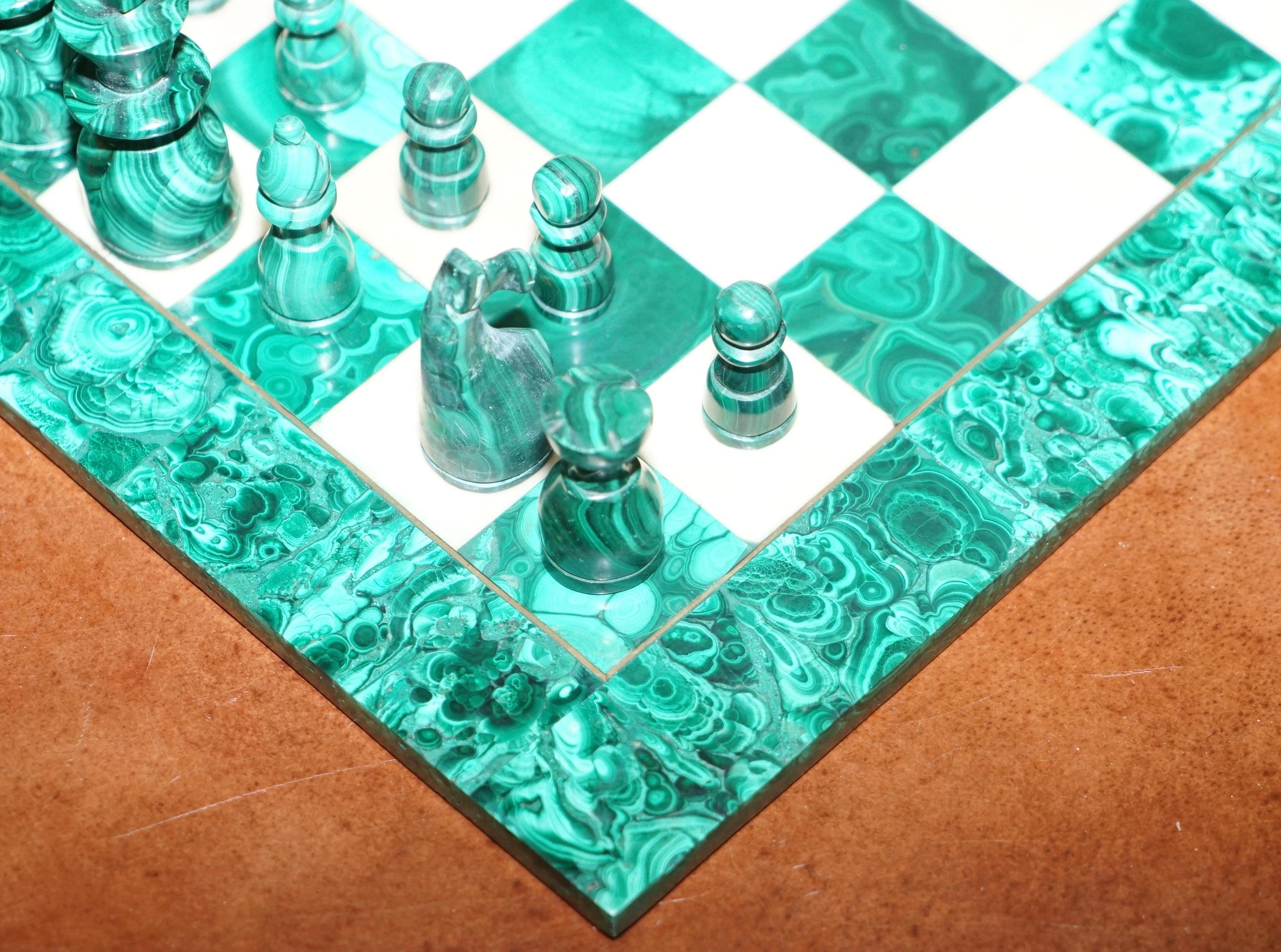 Sublime Solid Malachite and Marble Full Sized Chess Set Must See Pictures 3