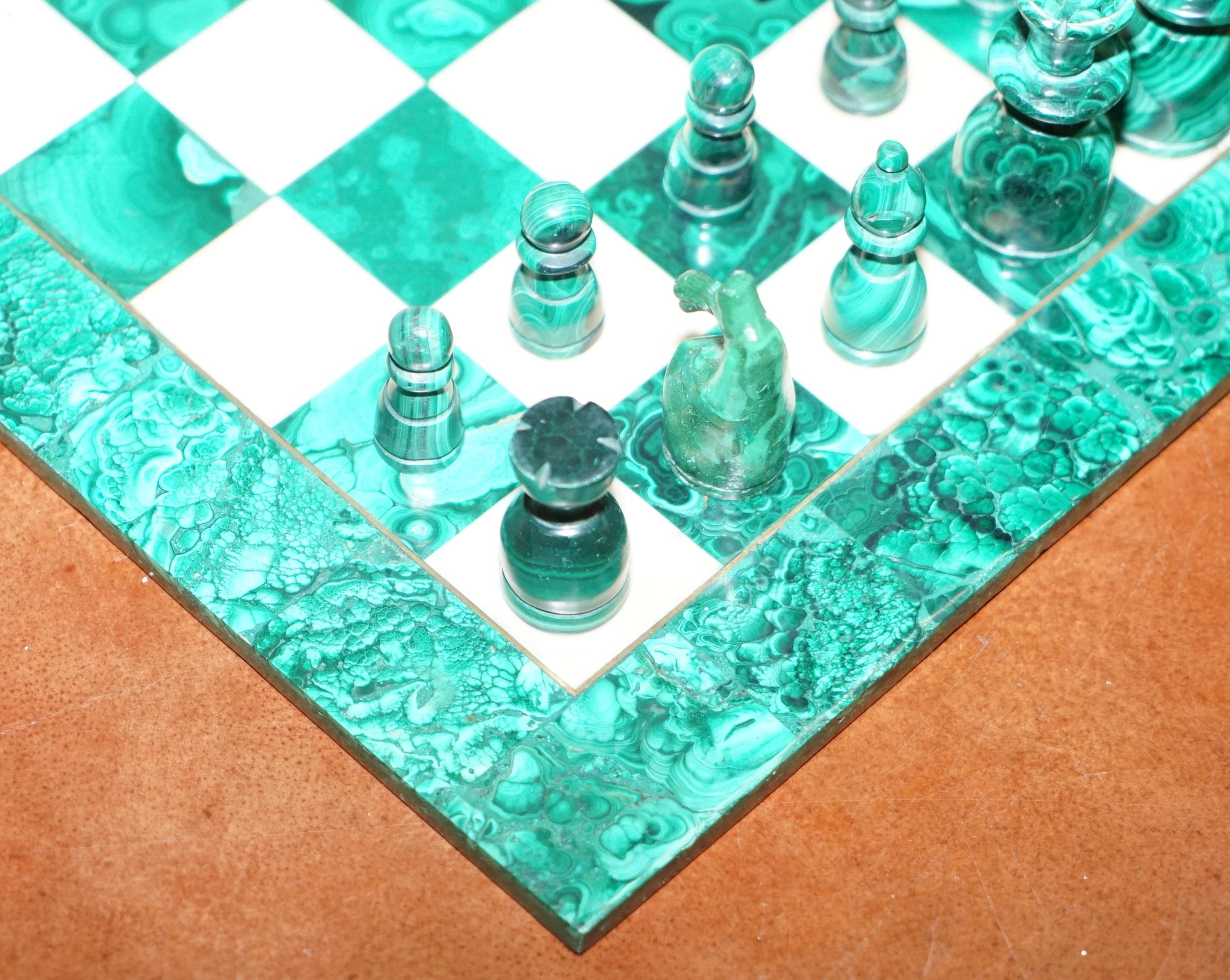 Sublime Solid Malachite and Marble Full Sized Chess Set Must See Pictures 4