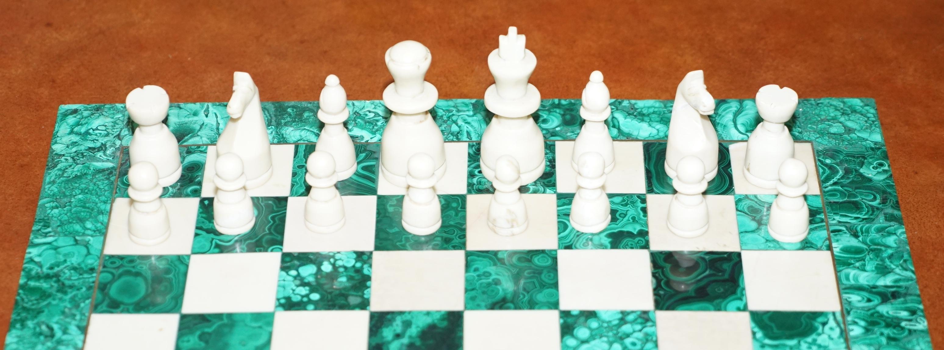 20th Century Sublime Solid Malachite and Marble Full Sized Chess Set Must See Pictures