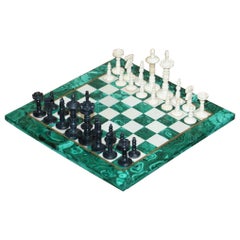 Sublime Solid Malachite and Marble Medium Sized Chess Set Must See Pictures