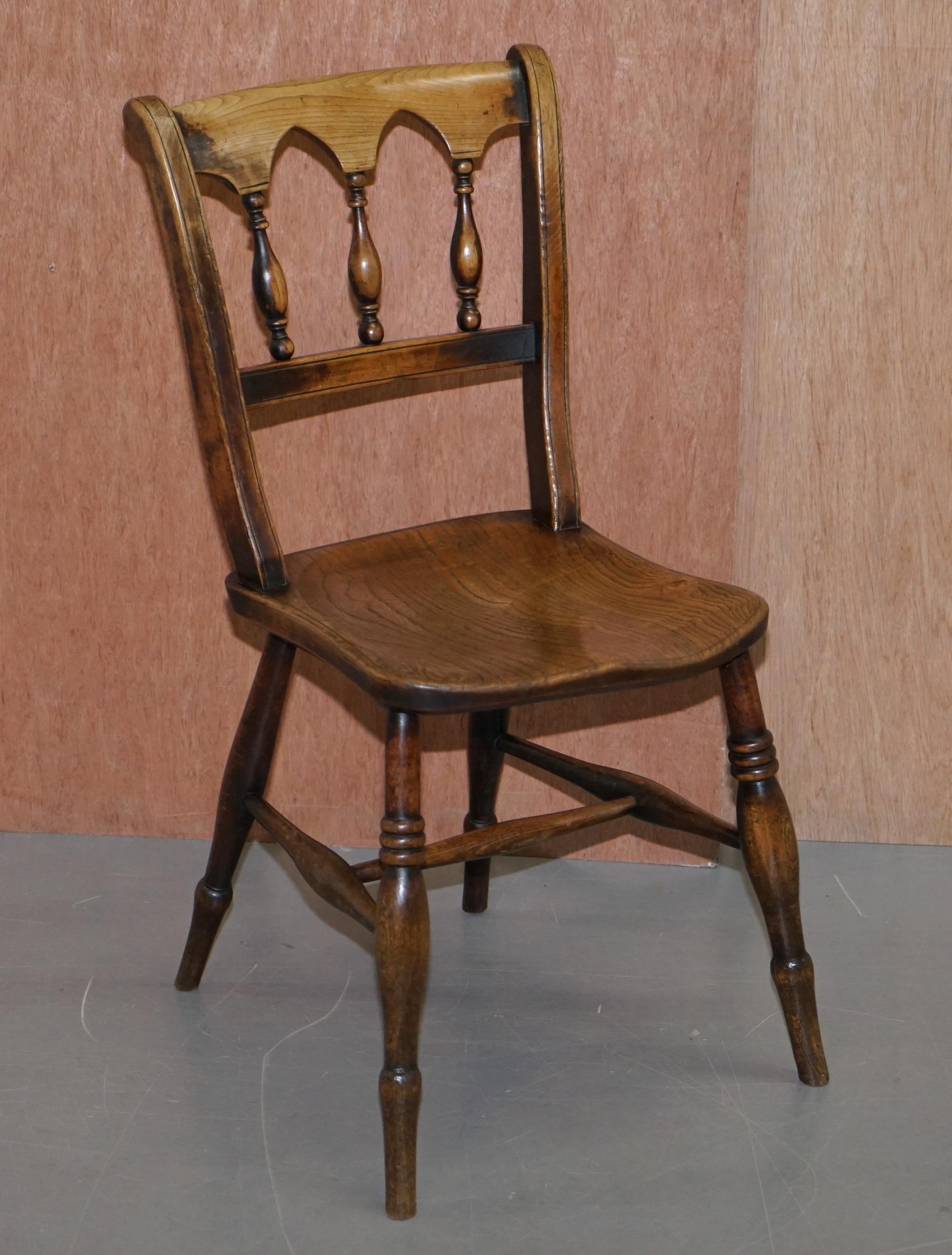 We are delighted to offer for sale this sublime suite of eight original early Victorian circa 1840 Thames valley Elm diming chairs 

A very collectable and quintessentially English set of dining chairs. The frames are solid Elm, they are made from