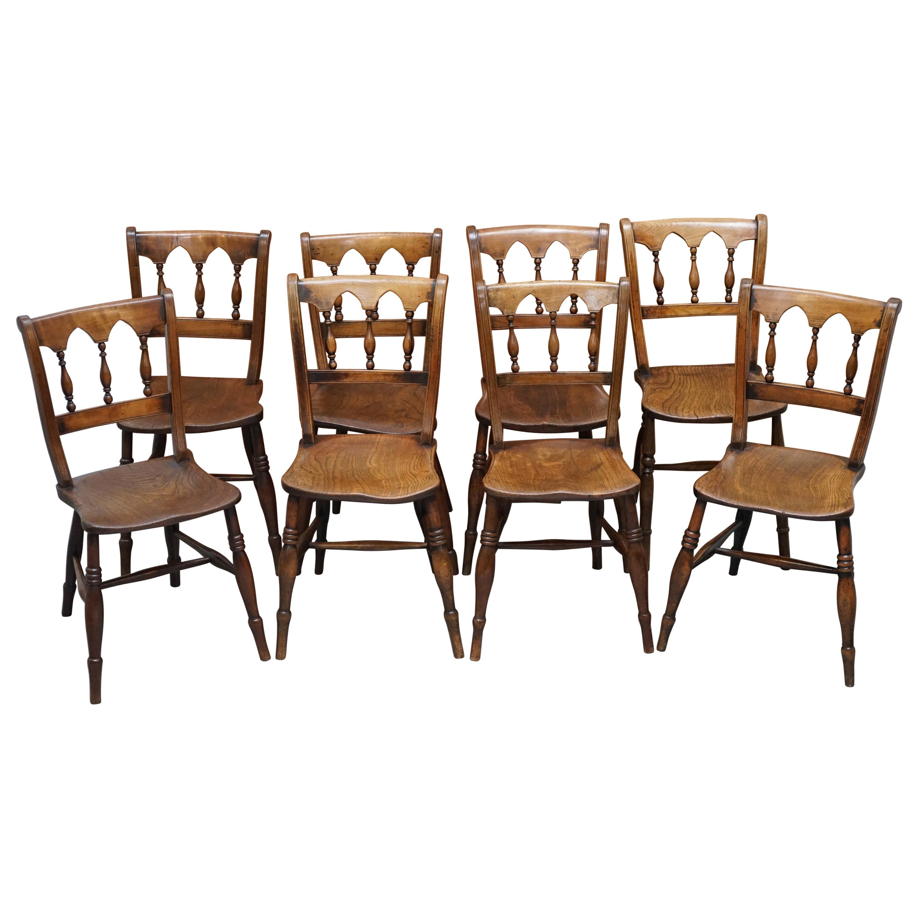 Sublime Suite of Eight circa 1840 English Windsor Thames Valley Dining Chairs 8