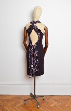 Sublime Thierry Mugler Couture Dark Purple Dévoré Silk Backless Dress