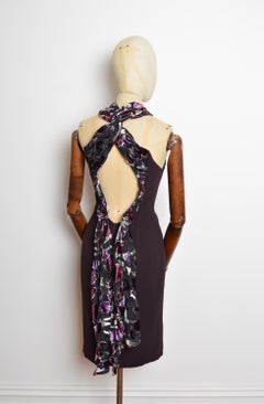 Sublime Thierry Mugler Couture Dark Purple Dévoré Silk Backless Dress