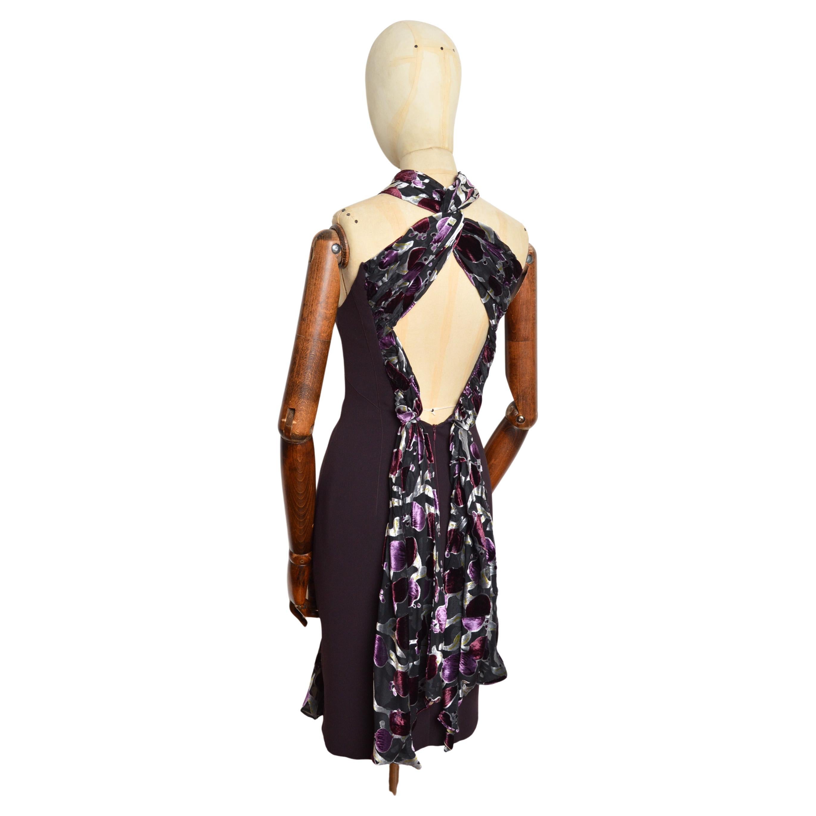 Sublime Thierry Mugler Couture Dark Purple Dévoré Silk Backless Dress