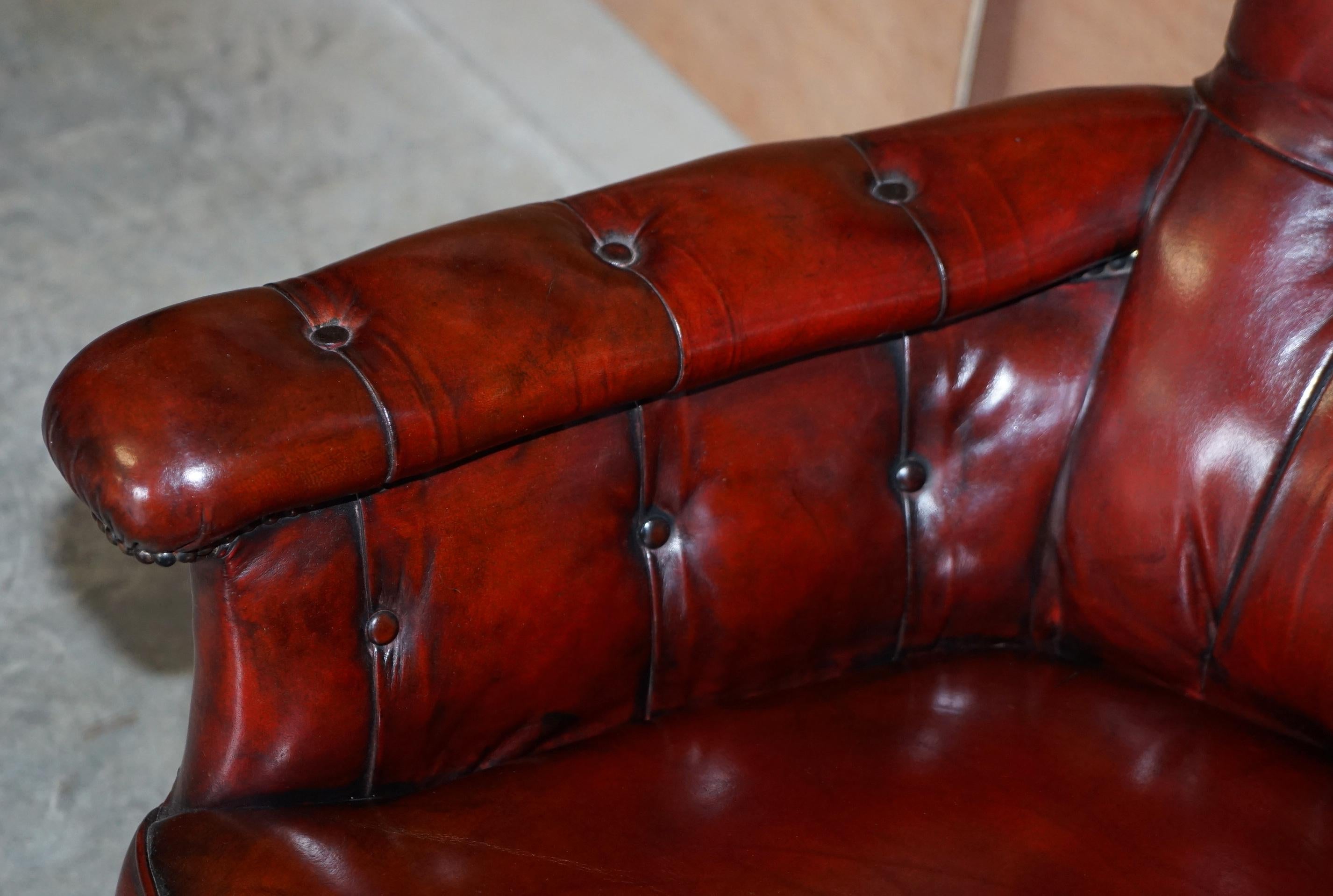 Sublime Victorian 1860 Antique Restored Bordeaux Leather Chesterfield Armchair 3
